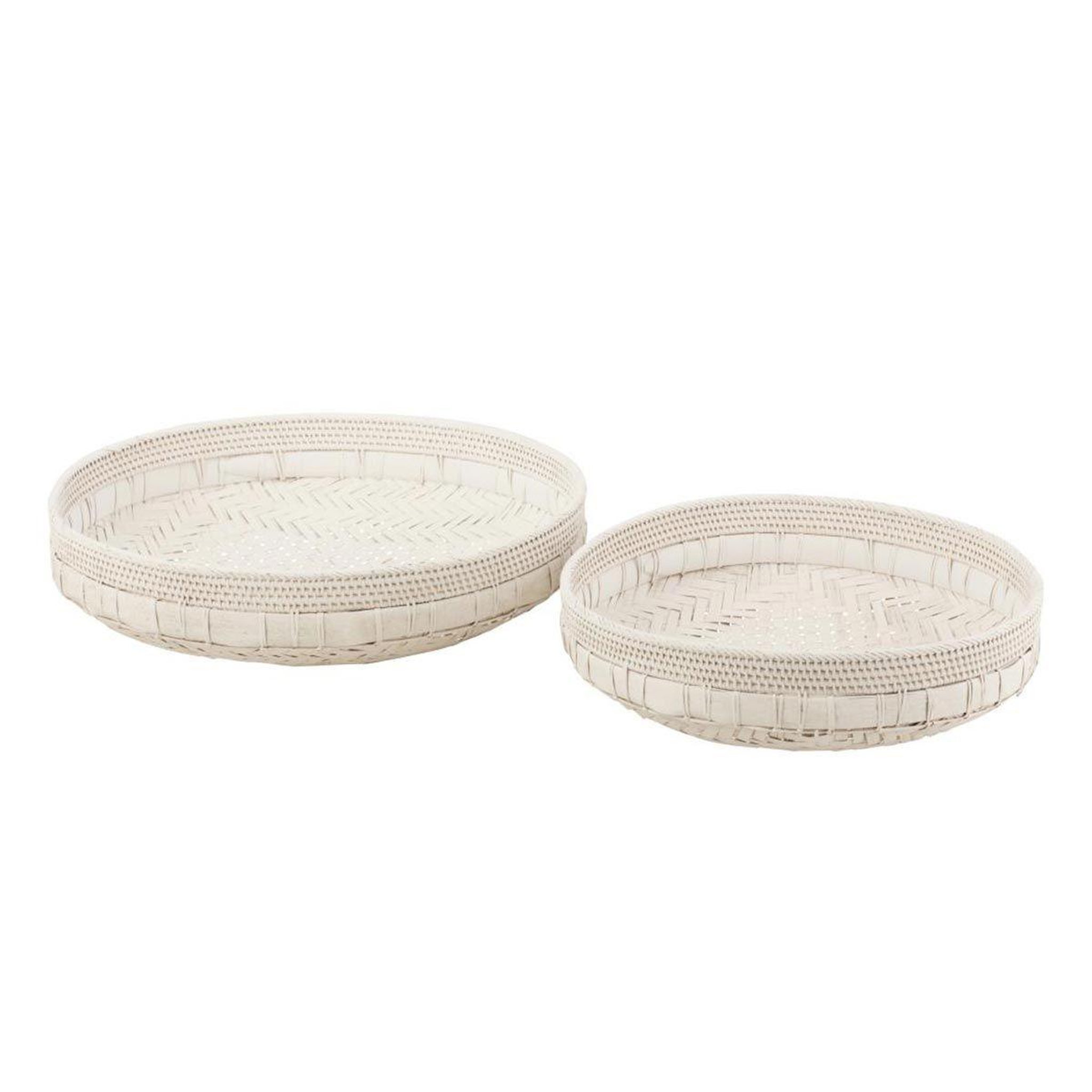 Voir la diapositive 1 : J-LINE Lot de 2 coupelles déco  rotin  50cm blanc