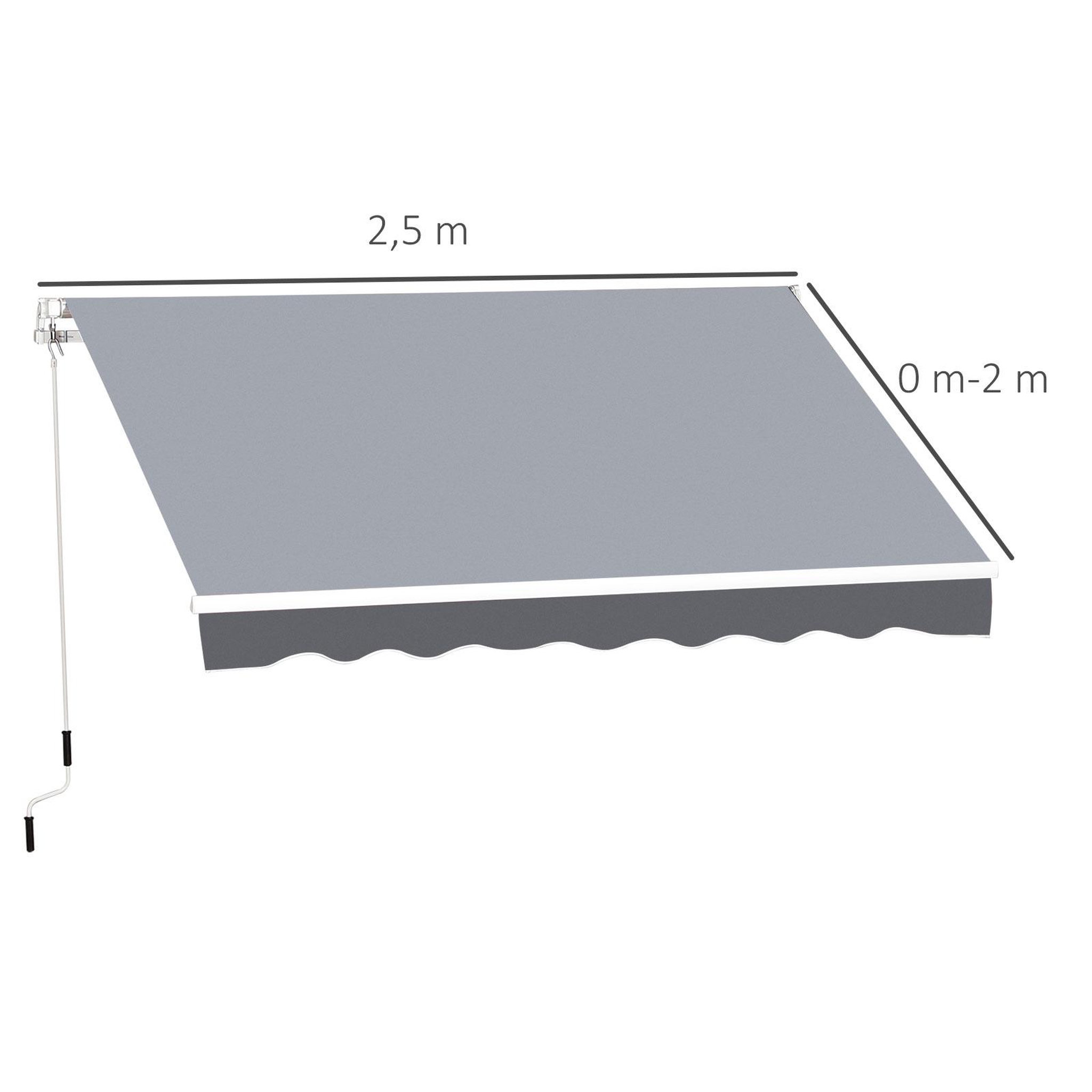 Voir la diapositive 3 : OUTSUNNY Store banne manuel rétractable dim. 2,5L x 2l (avancée) m  alu. polyester imperméabilisé haute densité gris