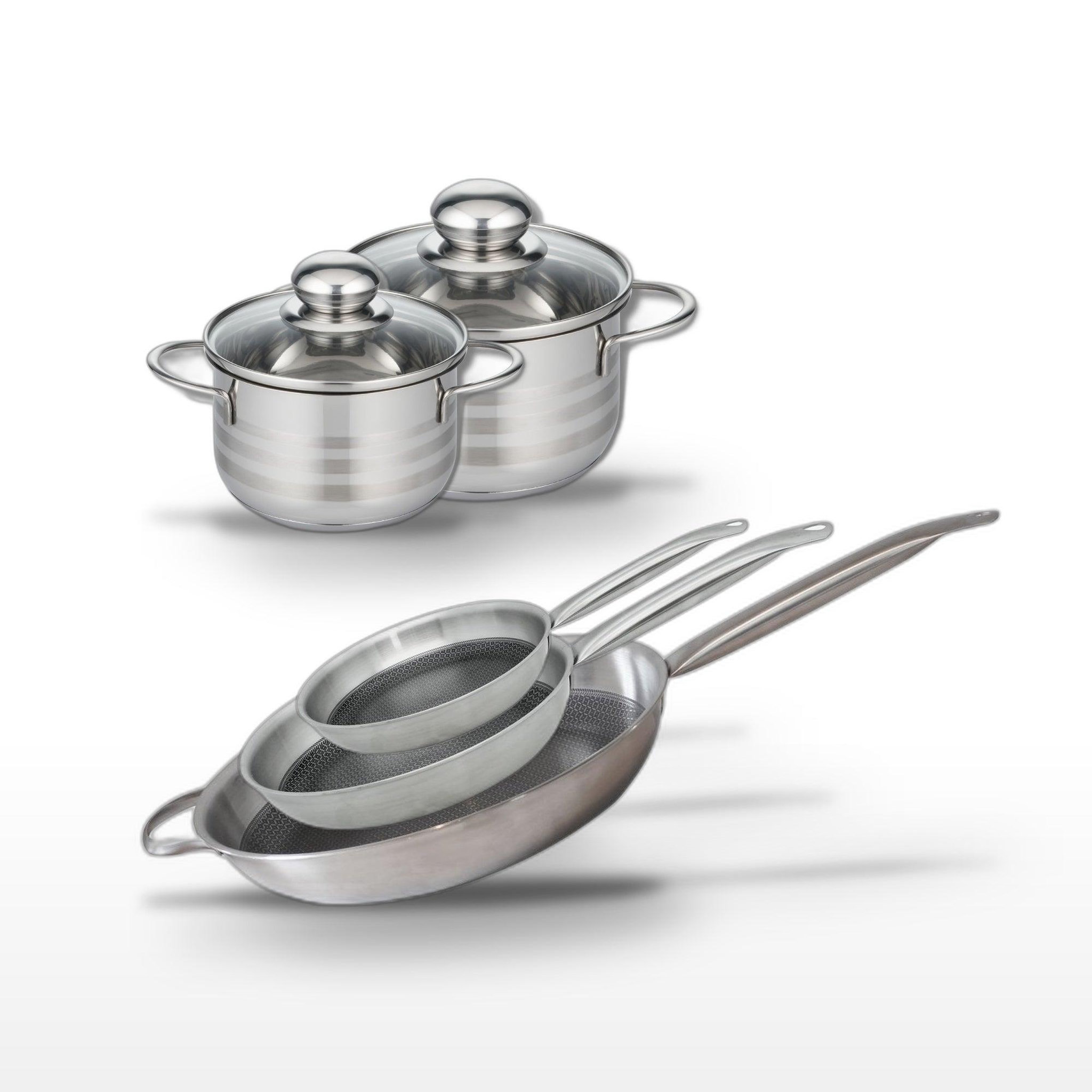 ELO Lot 3 poêles 24/28/32cm et 2 faitouts 14/16cm elo relief solution