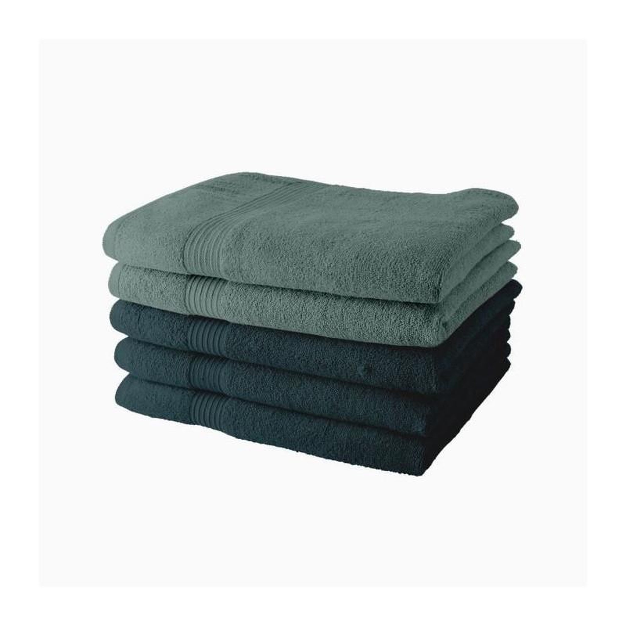 Today Lot de 5 Draps de Bain TODAY 70x130 cm 100% Coton - 3 paon + 2 celadon