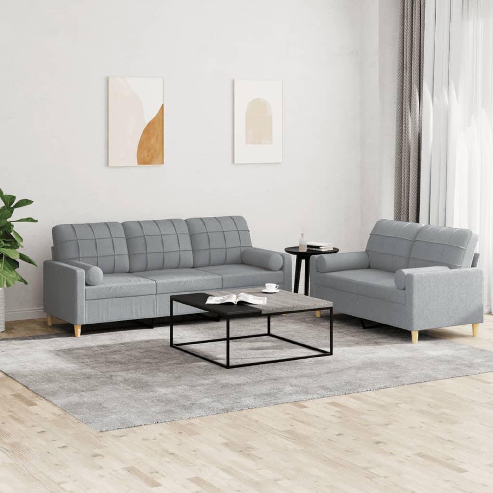 VIDAXL Ensemble de canapes 2 pcs coussins gris clair tissu