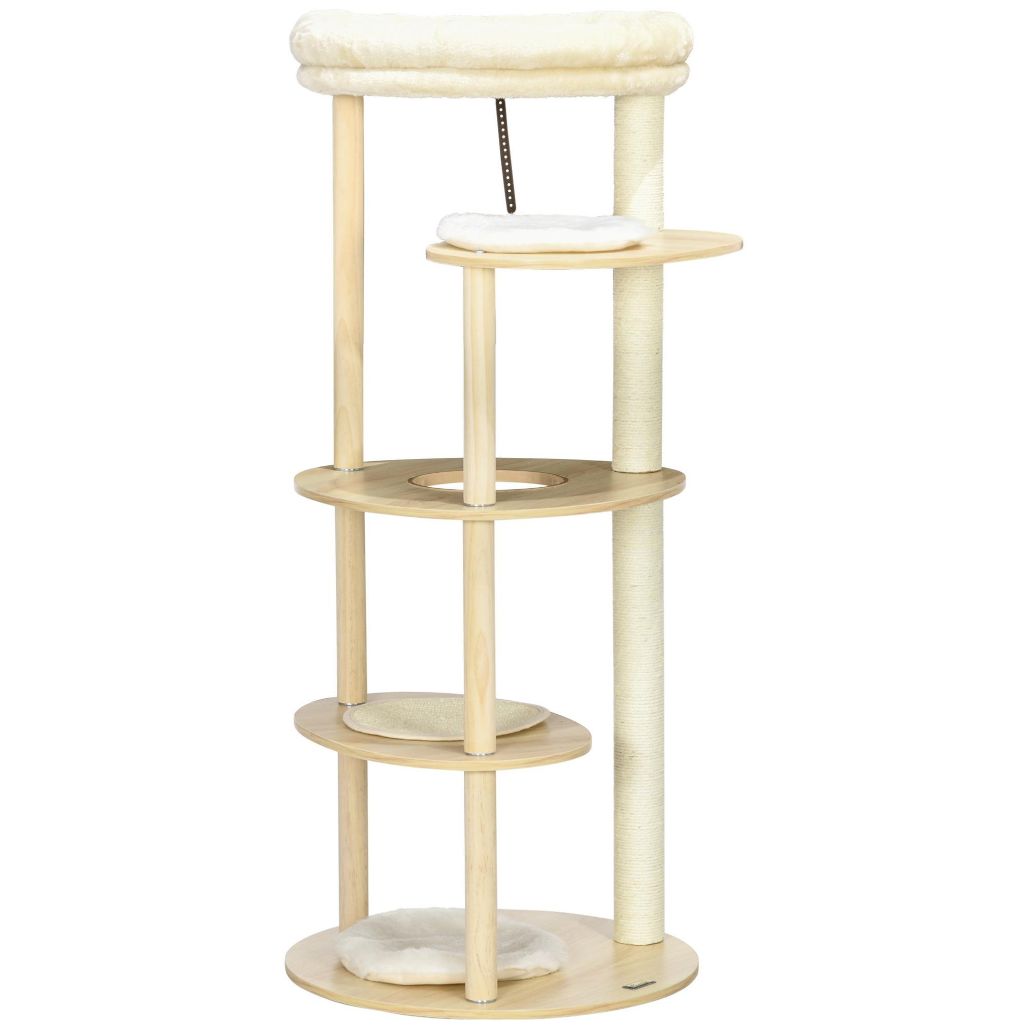 PAWHUT Arbre à chat style nordique griffoir sisal naturel 4 plateformes coussins panier d'observation amovible bois pin panneaux bois clair