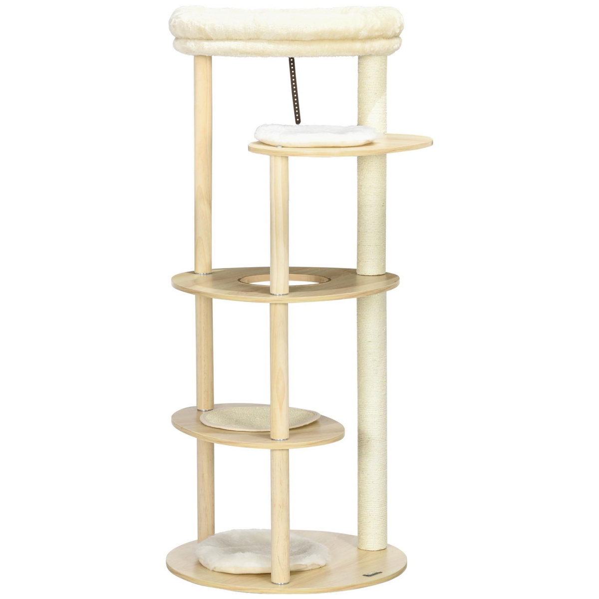 PAWHUT Arbre à chat style nordique griffoir sisal naturel 4 plateformes coussins panier d'observation amovible bois pin panneaux bois clair