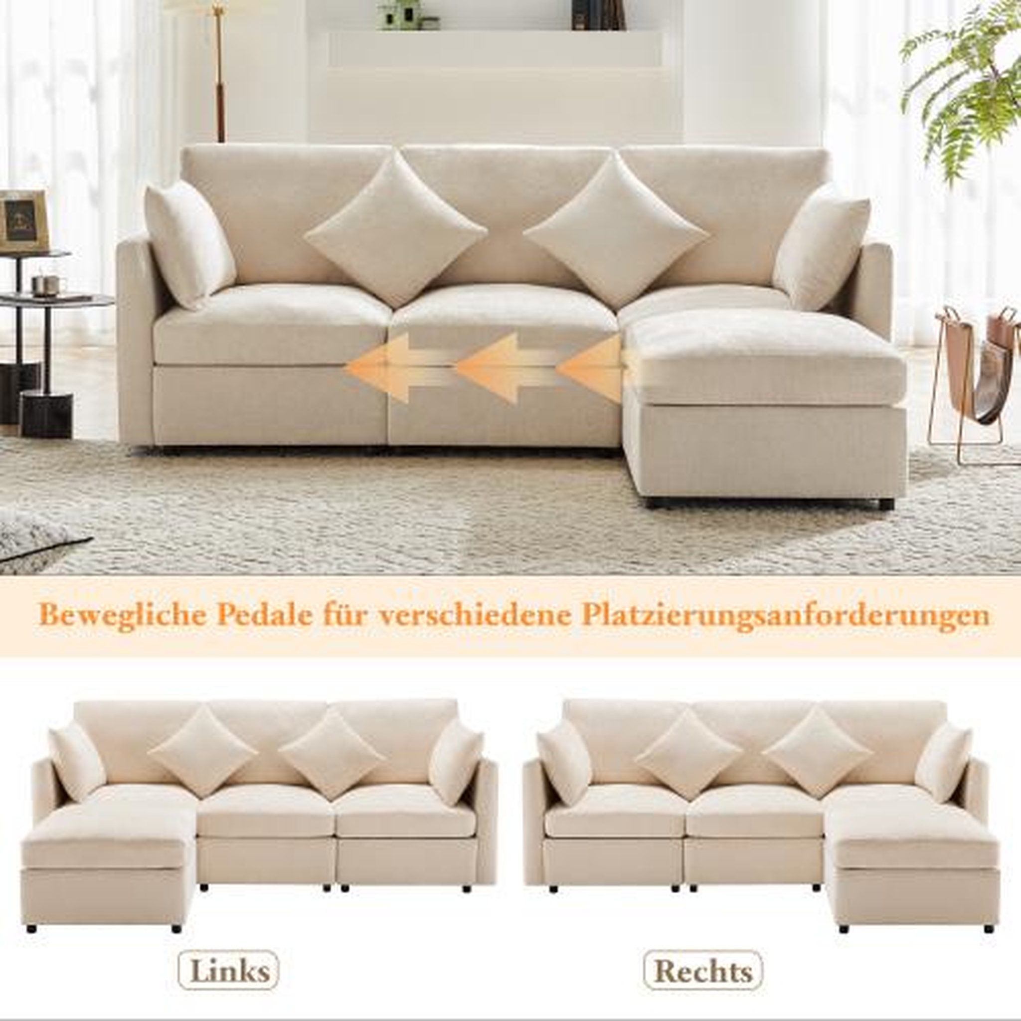 Voir la diapositive 5 : MERAX Canapé d'angle réversible fixe 4 places tissu