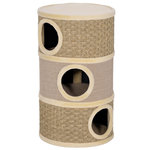 PAWHUT Arbre à chat cylindrique tonneau griffoir - 3 niches + plateforme - sisal corde d'algues beige