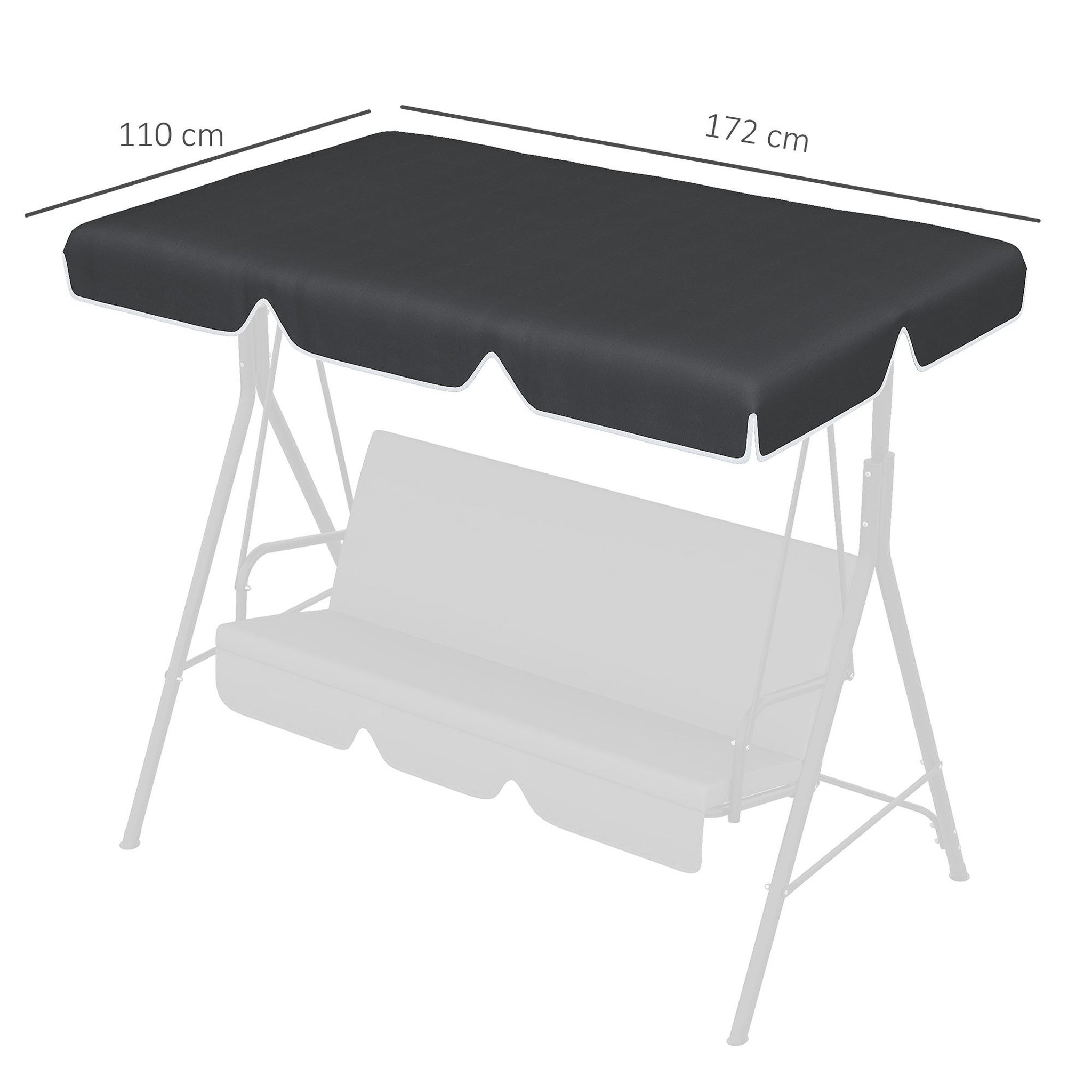 Voir la diapositive 3 : OUTSUNNY Toile de Rechange pour balancelle de Jardin Tissu Polyester Haute densité 200 g/m² 192L x 144l cm - noir