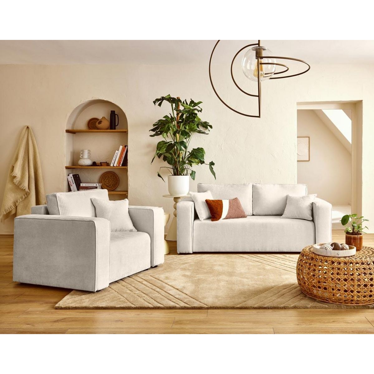 BEST MOBILIER Topaze - canapé droit 2 places en velours côtelé plat