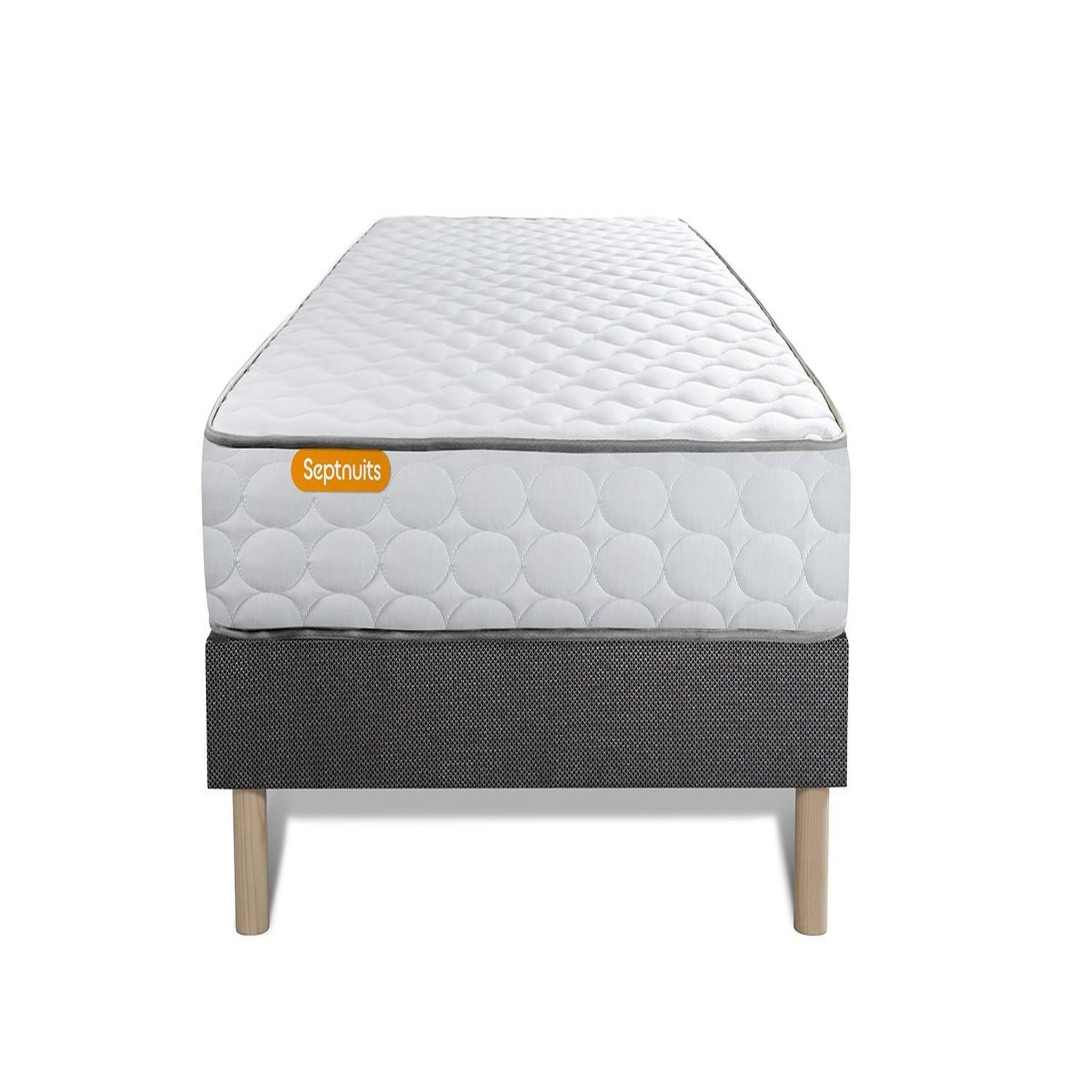 SEPTNUITS Ensemble matelas Mémoire de forme + sommier gris Memo. Coloris disponibles : Gris