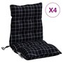 Voir la diapositive 2 : VIDAXL Coussins de chaise a dossier bas lot de 4 motif a carreaux noir