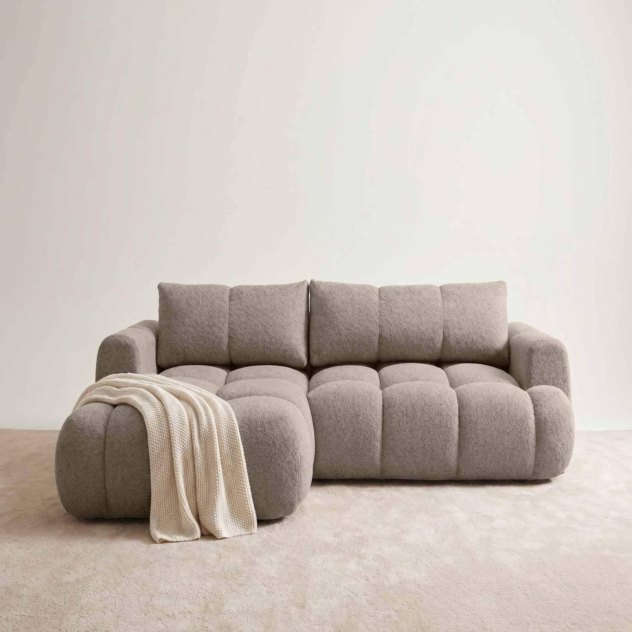 Voir la diapositive 2 : BEST MOBILIER Yulin - canapé d'angle gauche 4 places convertible avec coffre en tissu bouclette