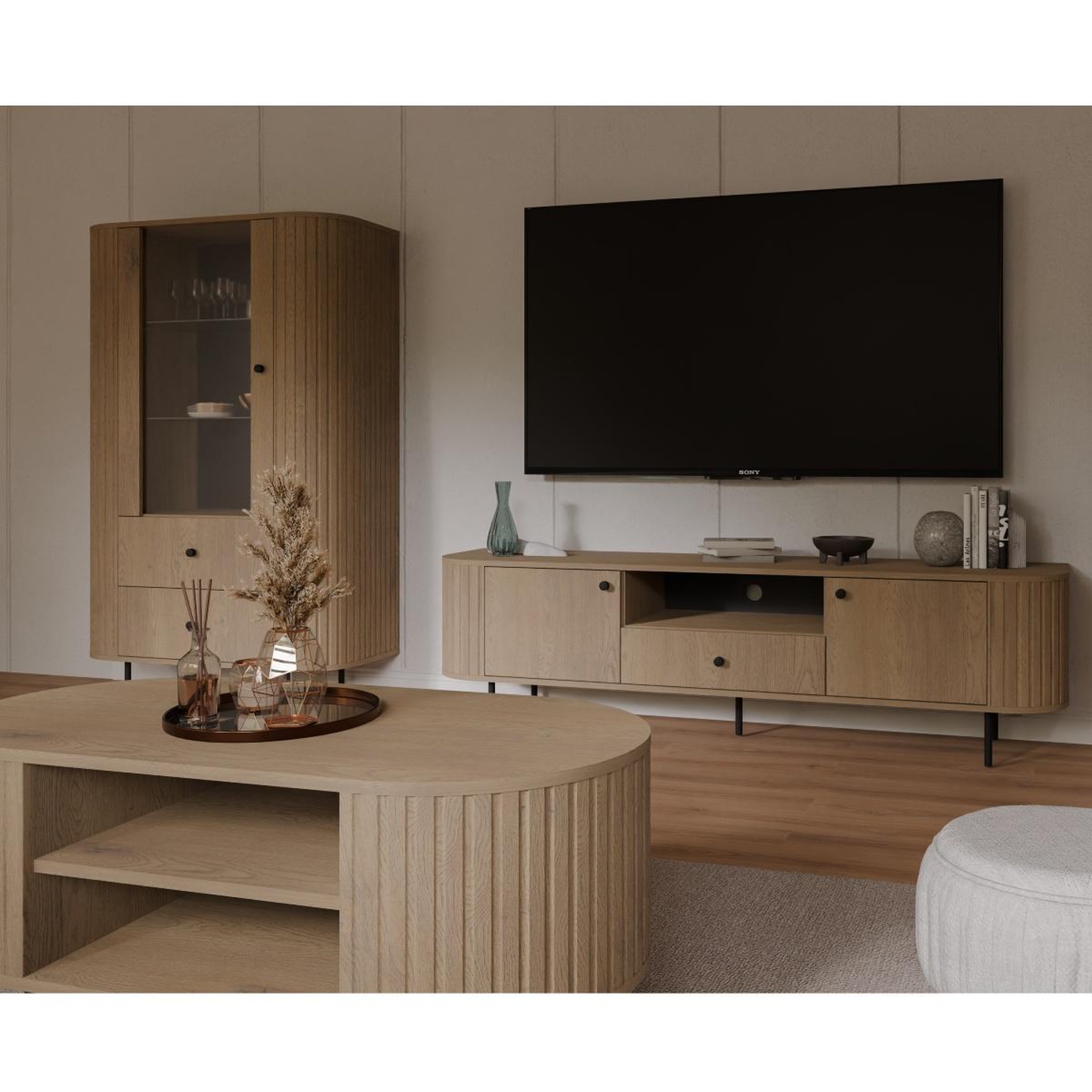 Voir la diapositive 5 : JLC KREATION Meuble tv arrondi en bois 180cm lilio