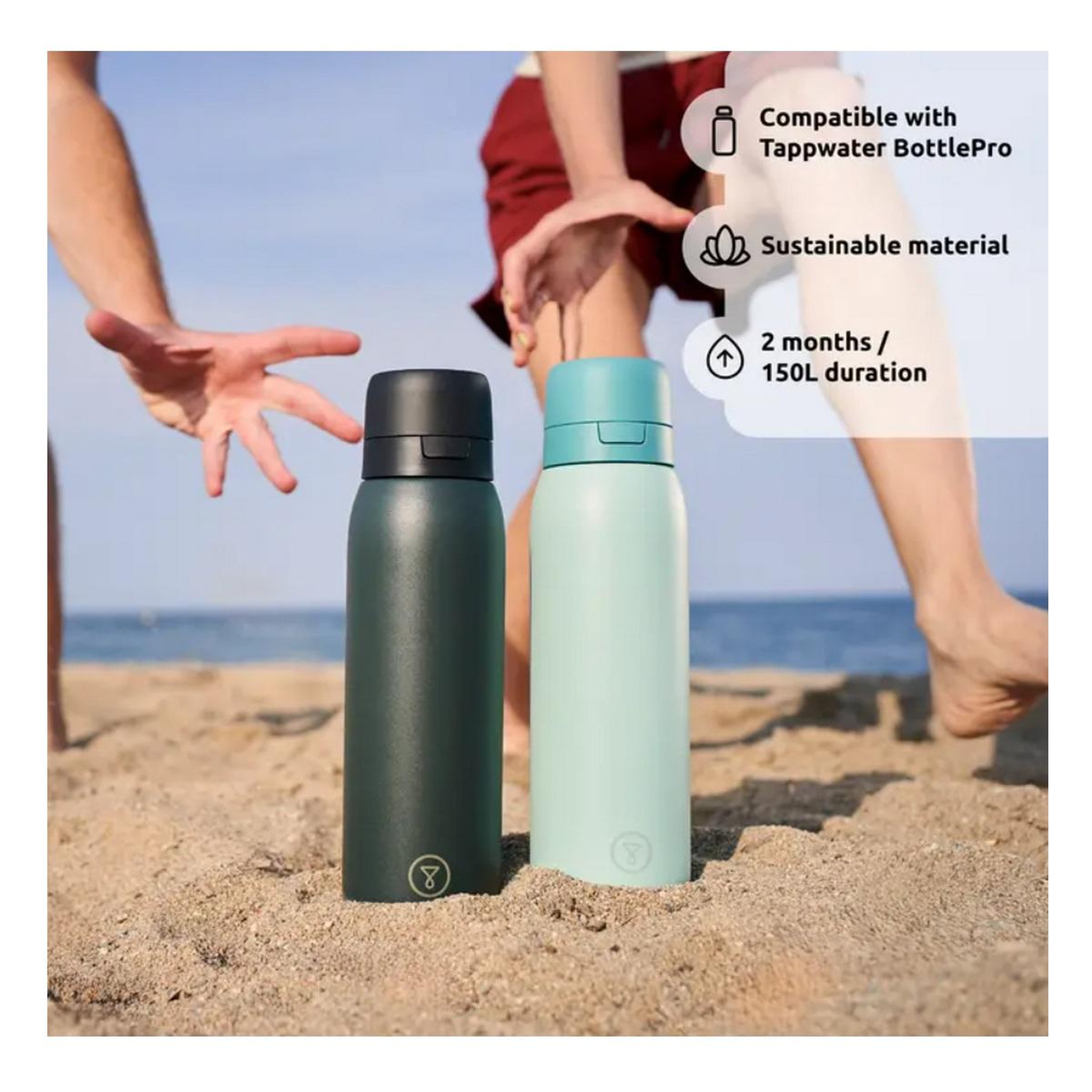 Voir la diapositive 2 : TAPPWATER Bouteille isotherme filtrante 0.7l vert - BTLPRO-G101