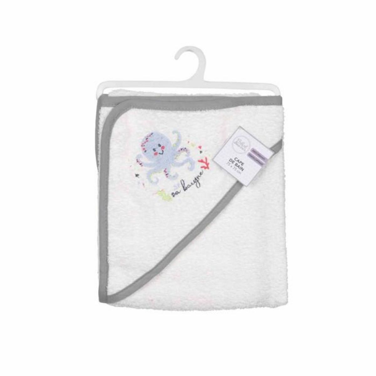 Paris Prix Cape de Bain en Coton  Pieuvre  75cm Gris & Blanc