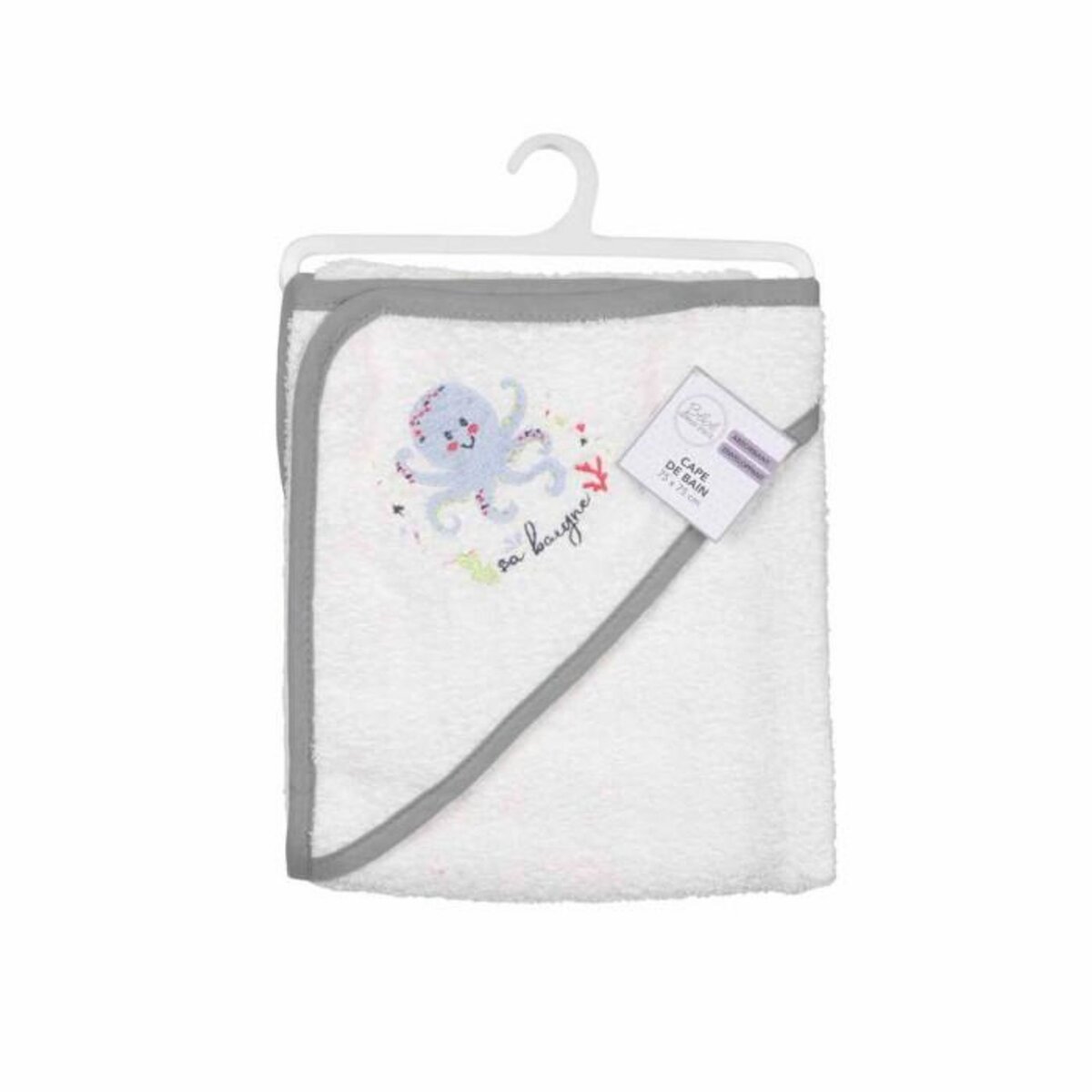 Paris Prix Cape de Bain en Coton  Pieuvre  75cm Gris & Blanc