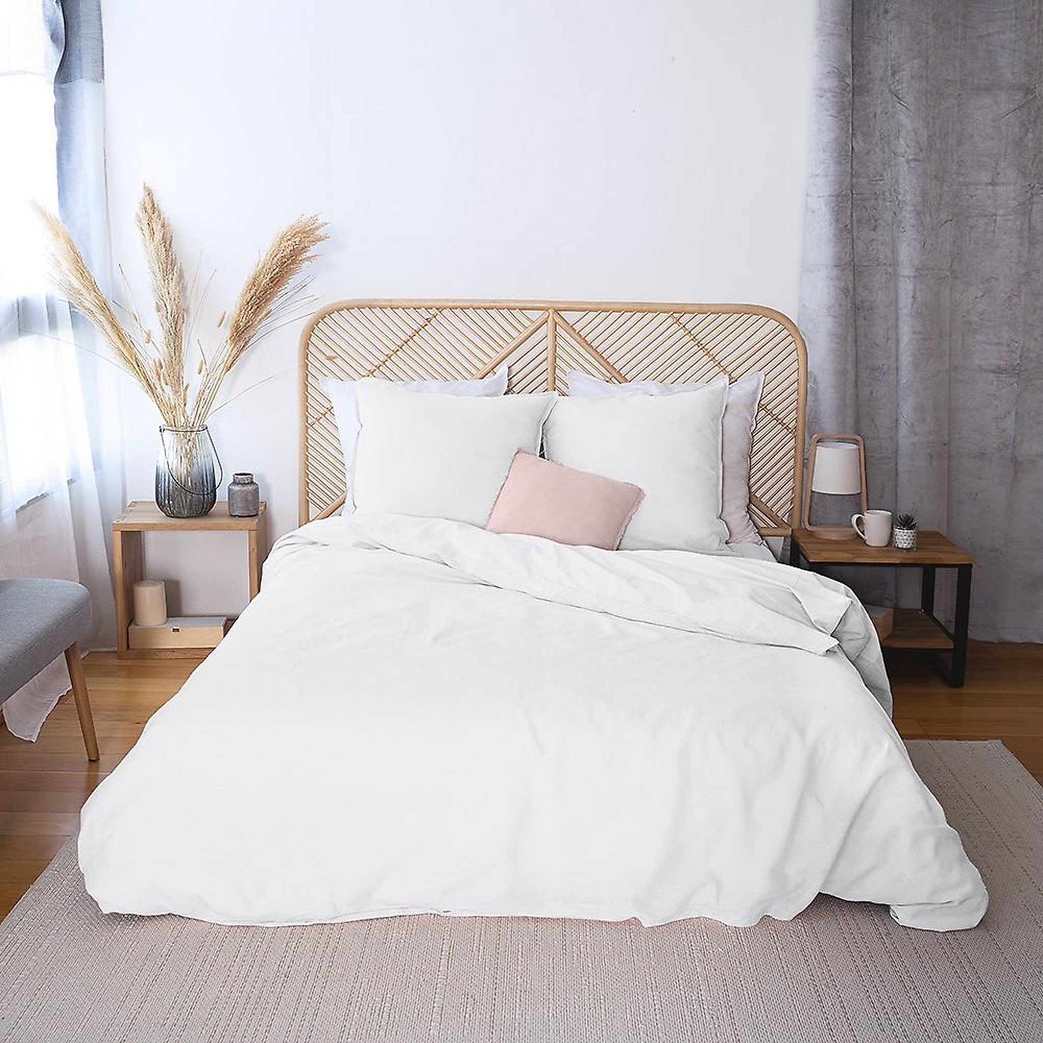 Home collection Parure housse de couette 100%lin/coton 57fils lin métis uni. Coloris disponibles : Rose, Blanc, Gris, Bleu