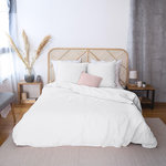 Home collection Parure housse de couette 100%lin/coton 57fils lin métis uni. Coloris disponibles : Gris, Blanc, Rose, Bleu