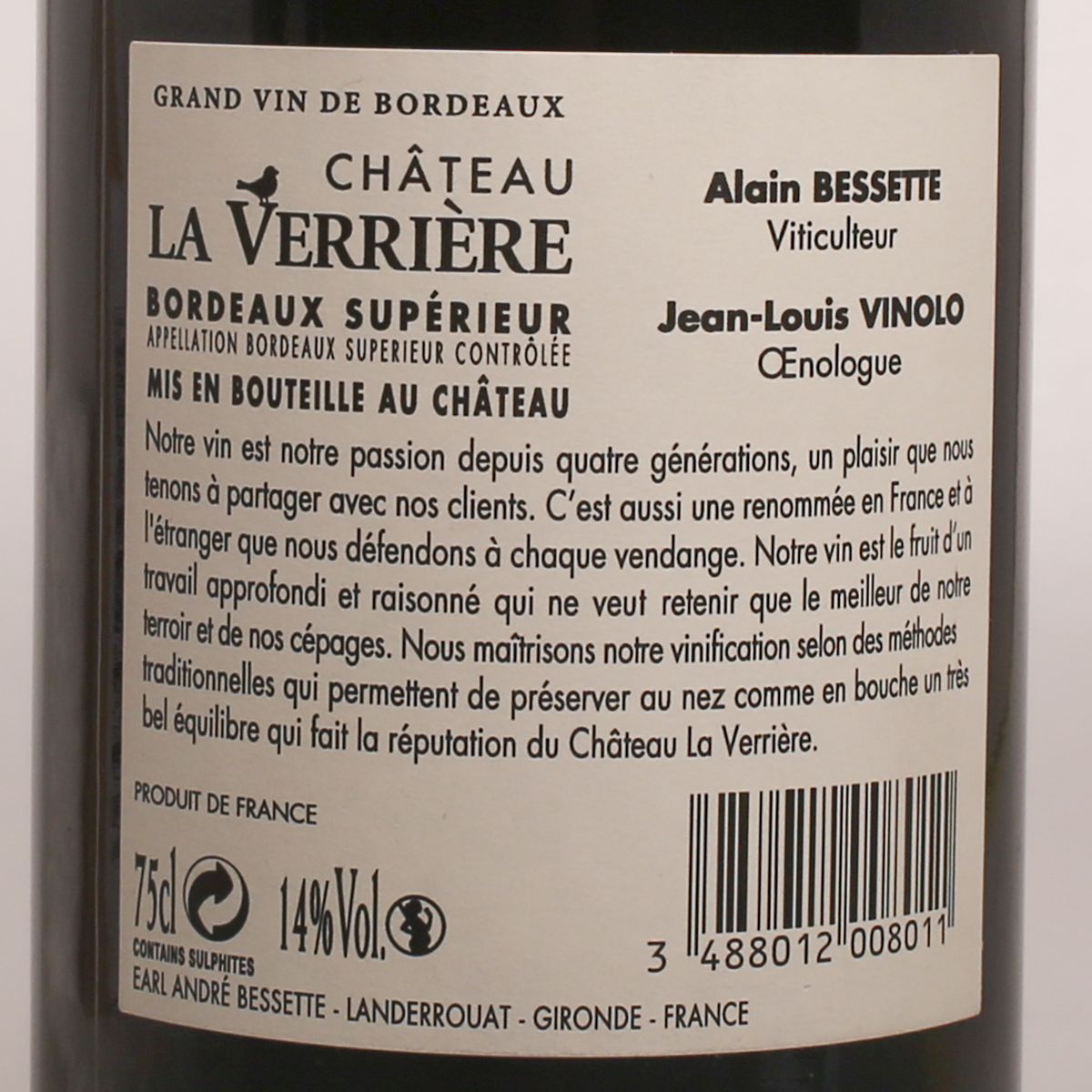Château La Verrière Bordeaux Supérieur Rouge 2014