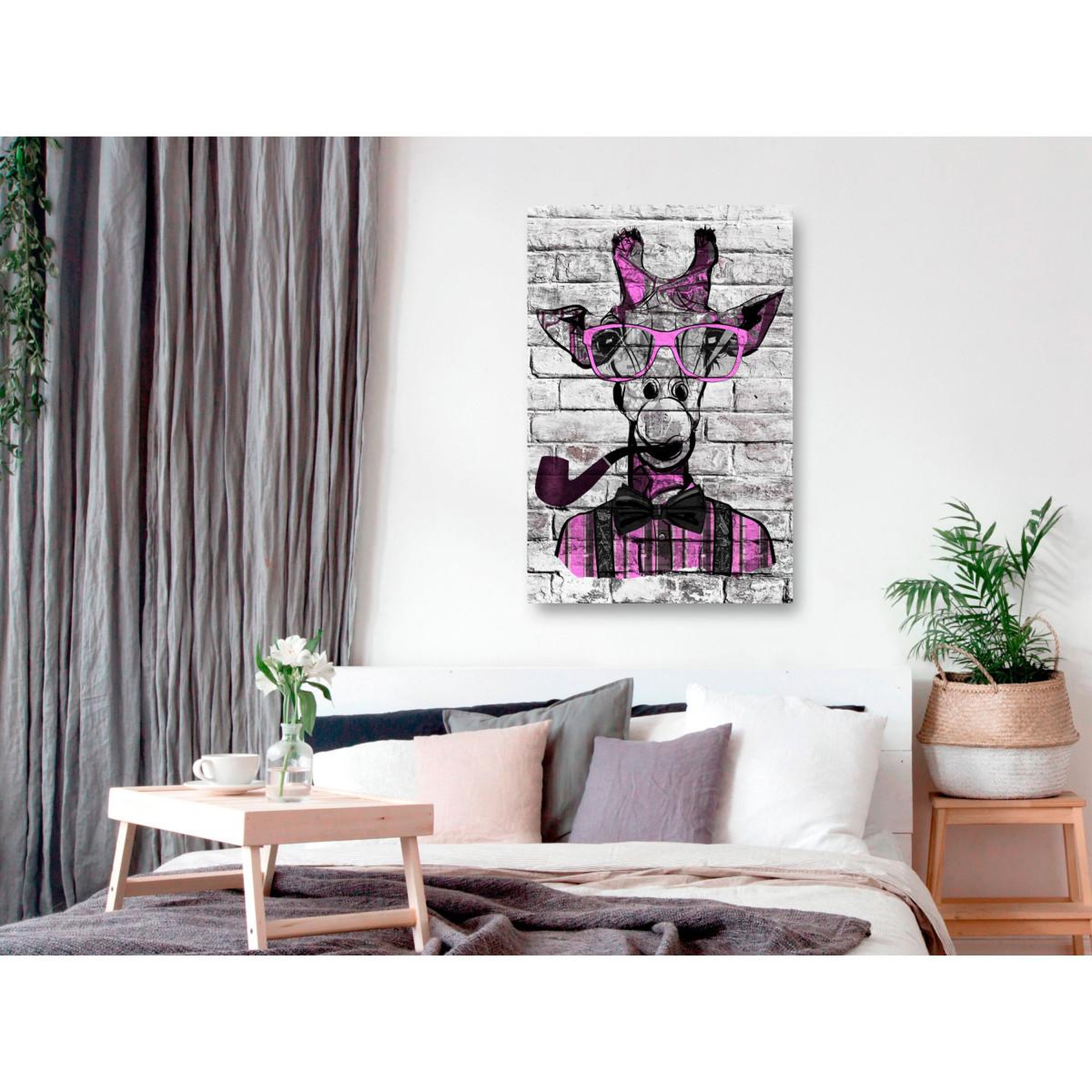 Voir la diapositive 2 : Paris Prix Tableau imprimé  giraffe with pipe pink