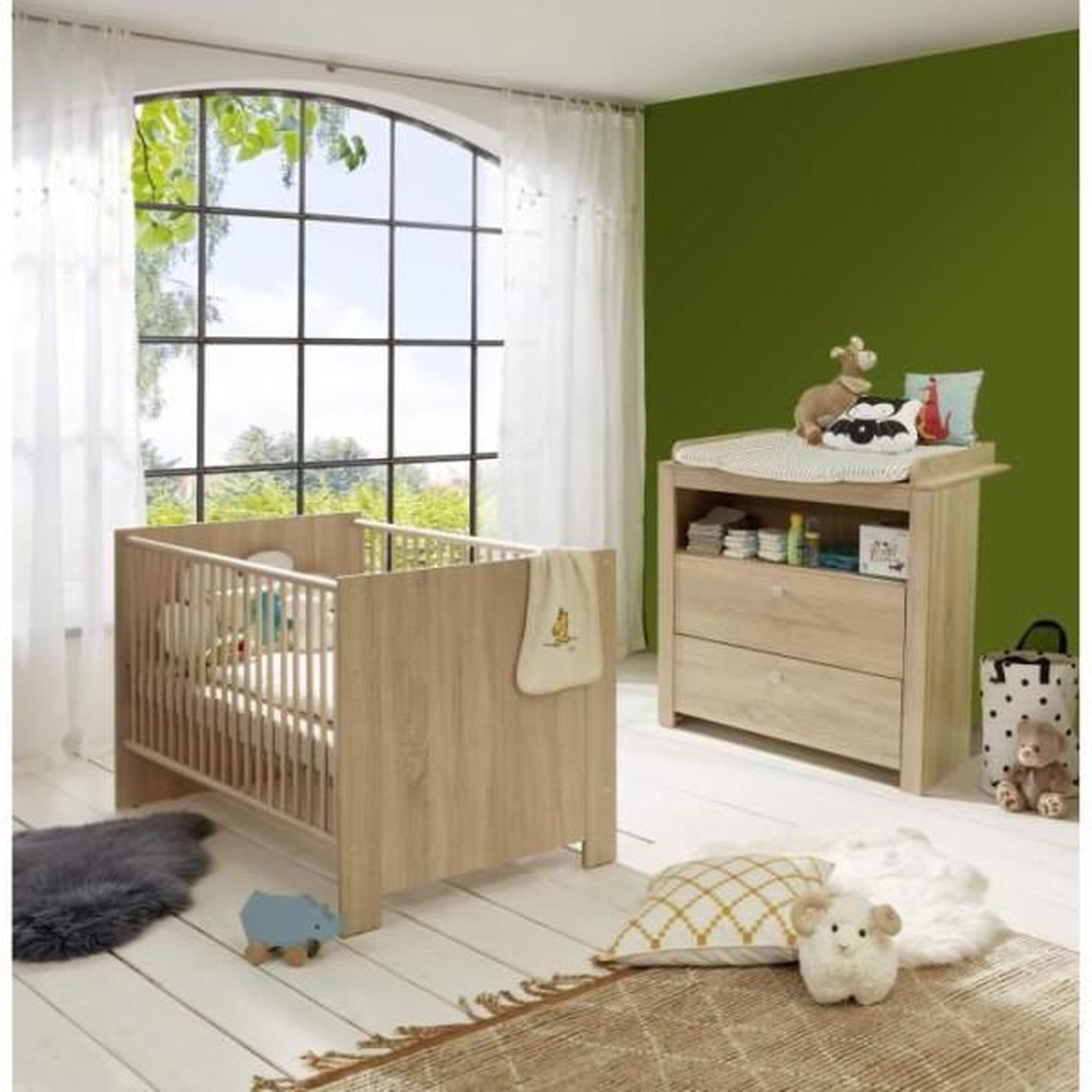 Trendteam Chambre bébé Duo : Lit 70 x 140 cm + Commode a langer OLIVIA - Chene - TREND TEAM