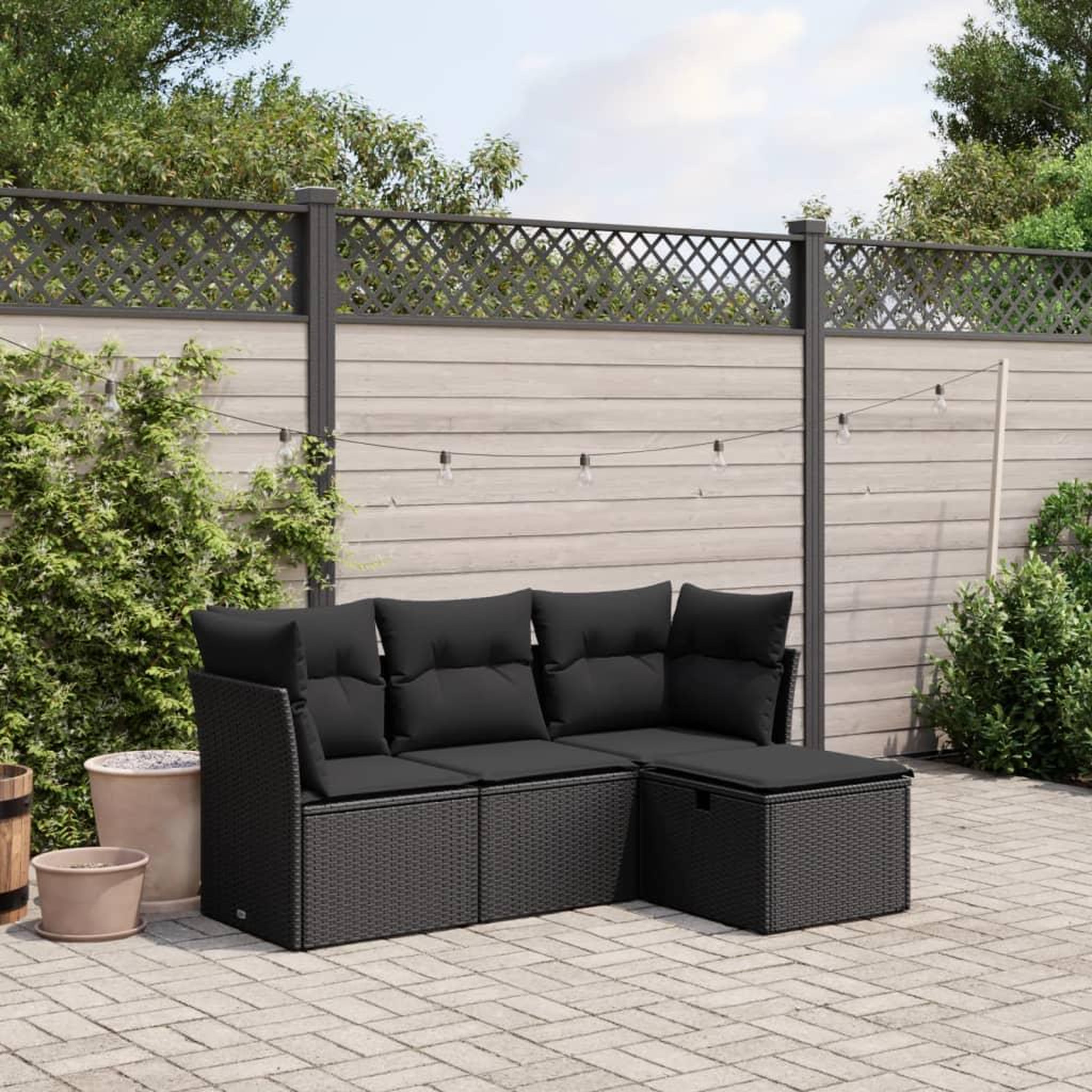 VIDAXL Salon de jardin 4 pcs avec coussins noir resine tressee