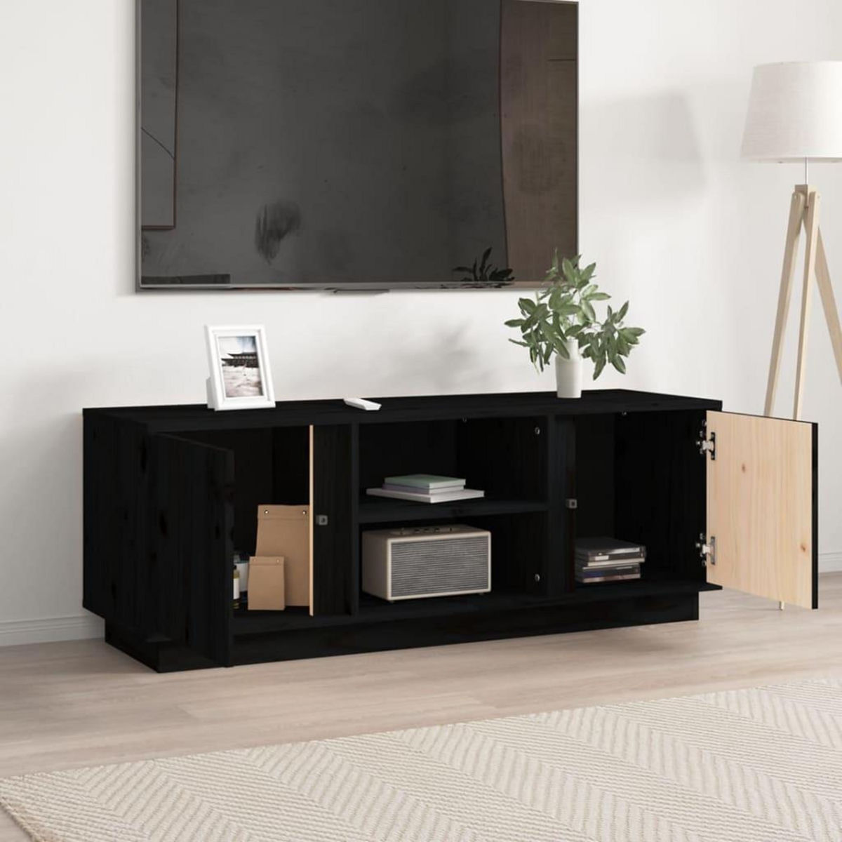 VIDAXL Meuble TV Noir 110x35x40,5 cm Bois de pin massif