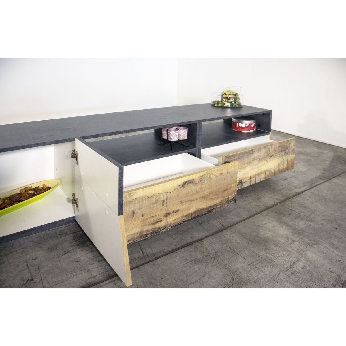 Meuble TV moderne 4 portes 1 tiroir L200cm SORRENTE