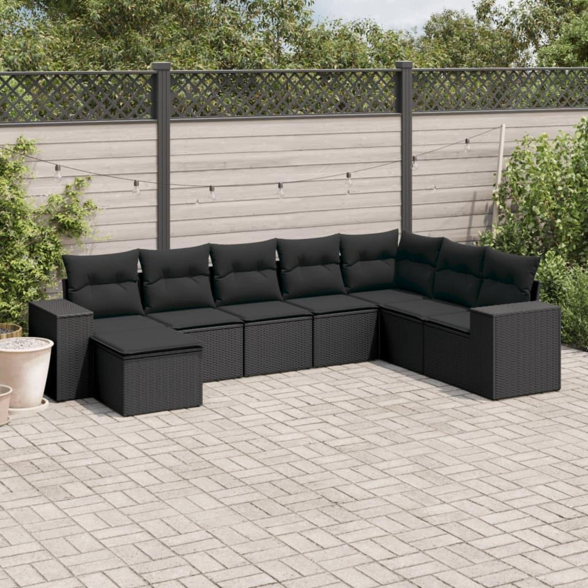 VIDAXL Salon de jardin 8 pcs avec coussins noir resine tressee