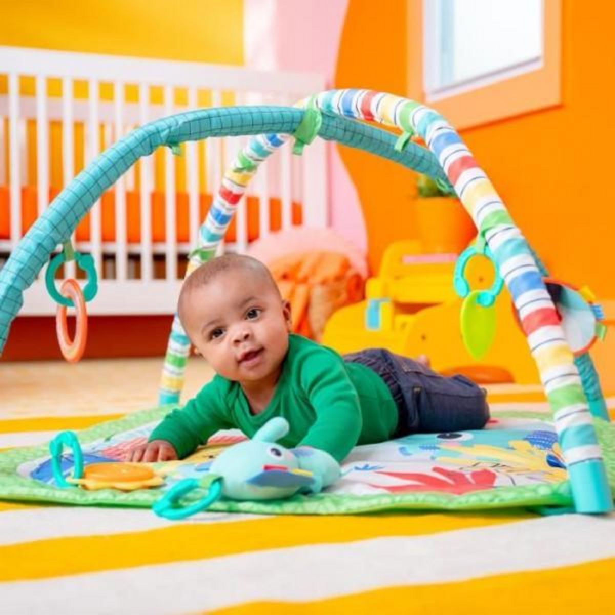 Bright Starts BRIGHT STARTS Tapis de sol éveil bébé évolutif pliable- Jungle Vert- arche avec jouets sensoriels et musicaux, miroir
