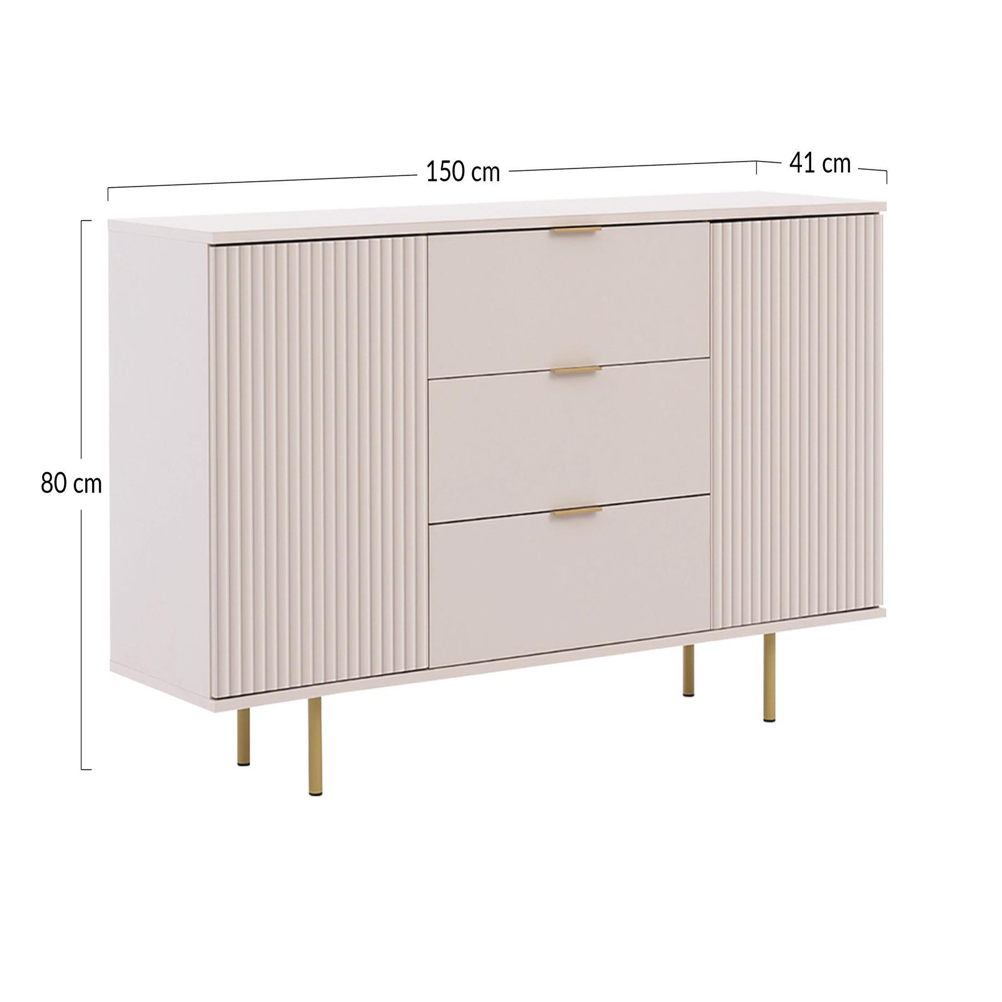 Voir la diapositive 5 : BEST MOBILIER Monica - buffet - beige - 3 tiroirs et 2 portes - 150 cm