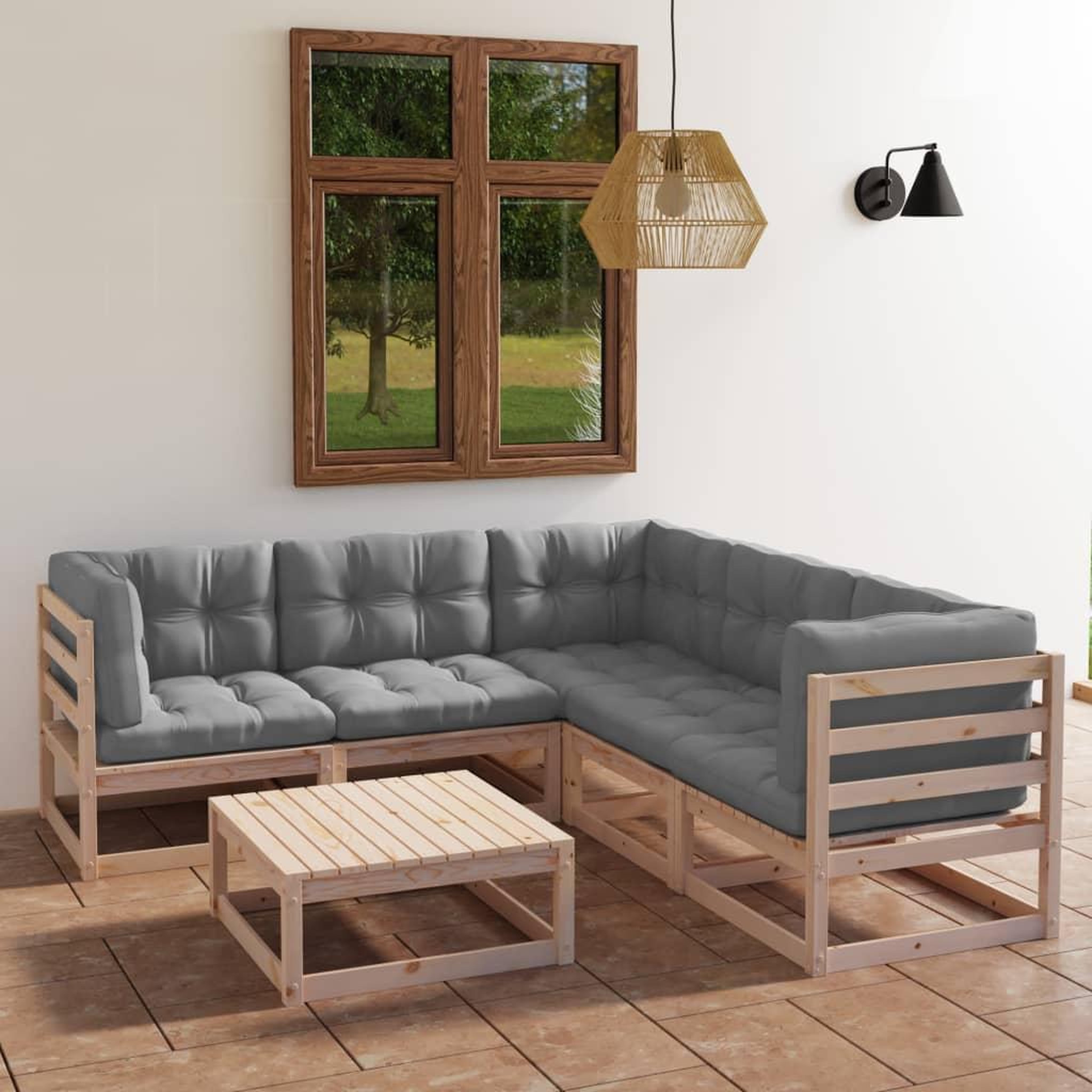 Voir la diapositive 1 : VIDAXL Salon de jardin 6 pcs avec coussins Bois de pin massif