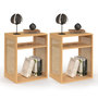 Voir la diapositive 1 : ID MARKET Lot de 2 tables de chevet NORA avec rangements ouverts cannage et bois