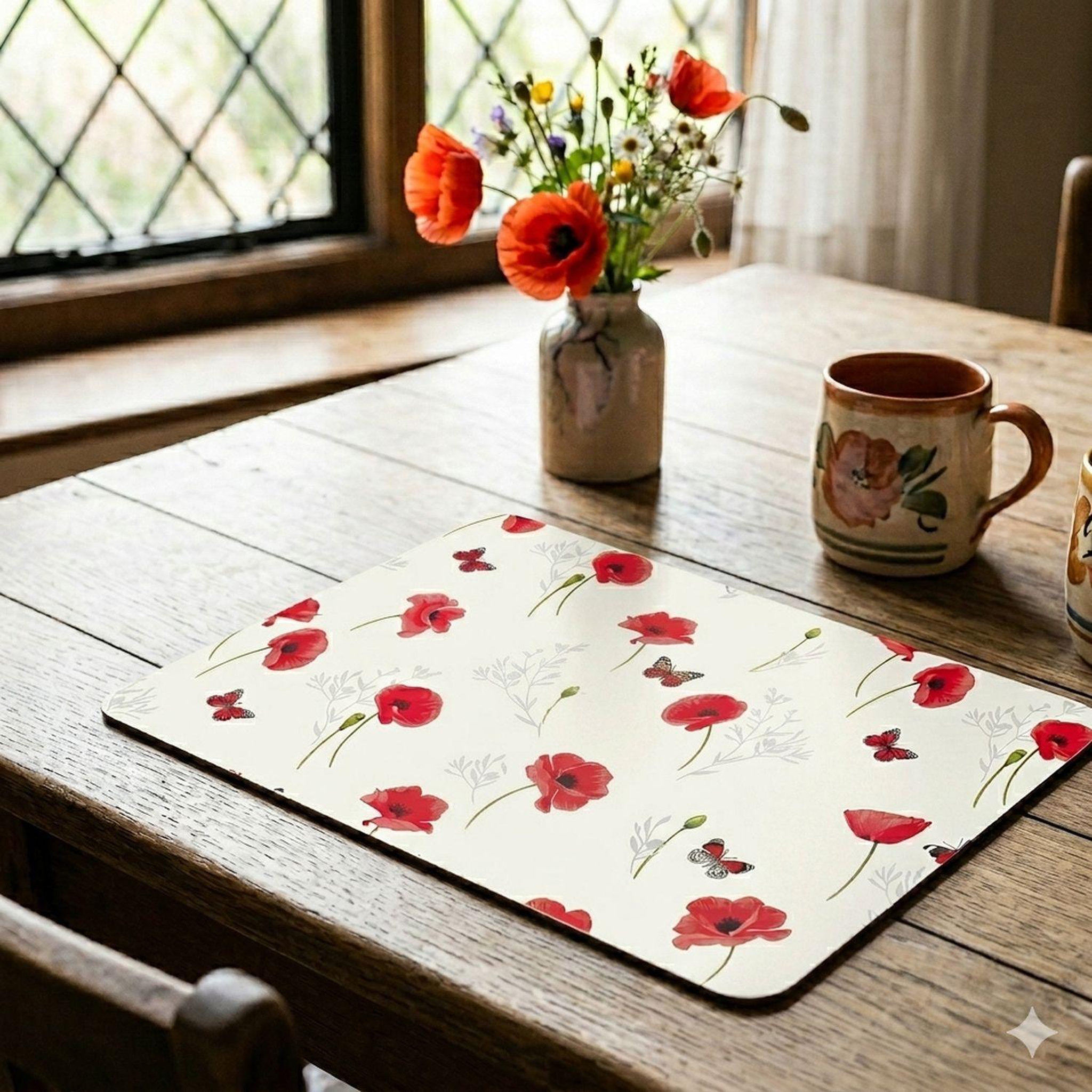 Voir la diapositive 2 : TOILINUX Lot de 2 sets de table COQUELICOTS - 44 x 30 cm - Rouge