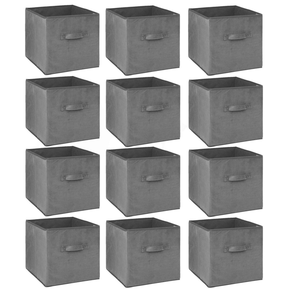 TOILINUX Lot de 12 cubes de rangement en tissu l.31 x h. 15 cm - Gris foncé chiné