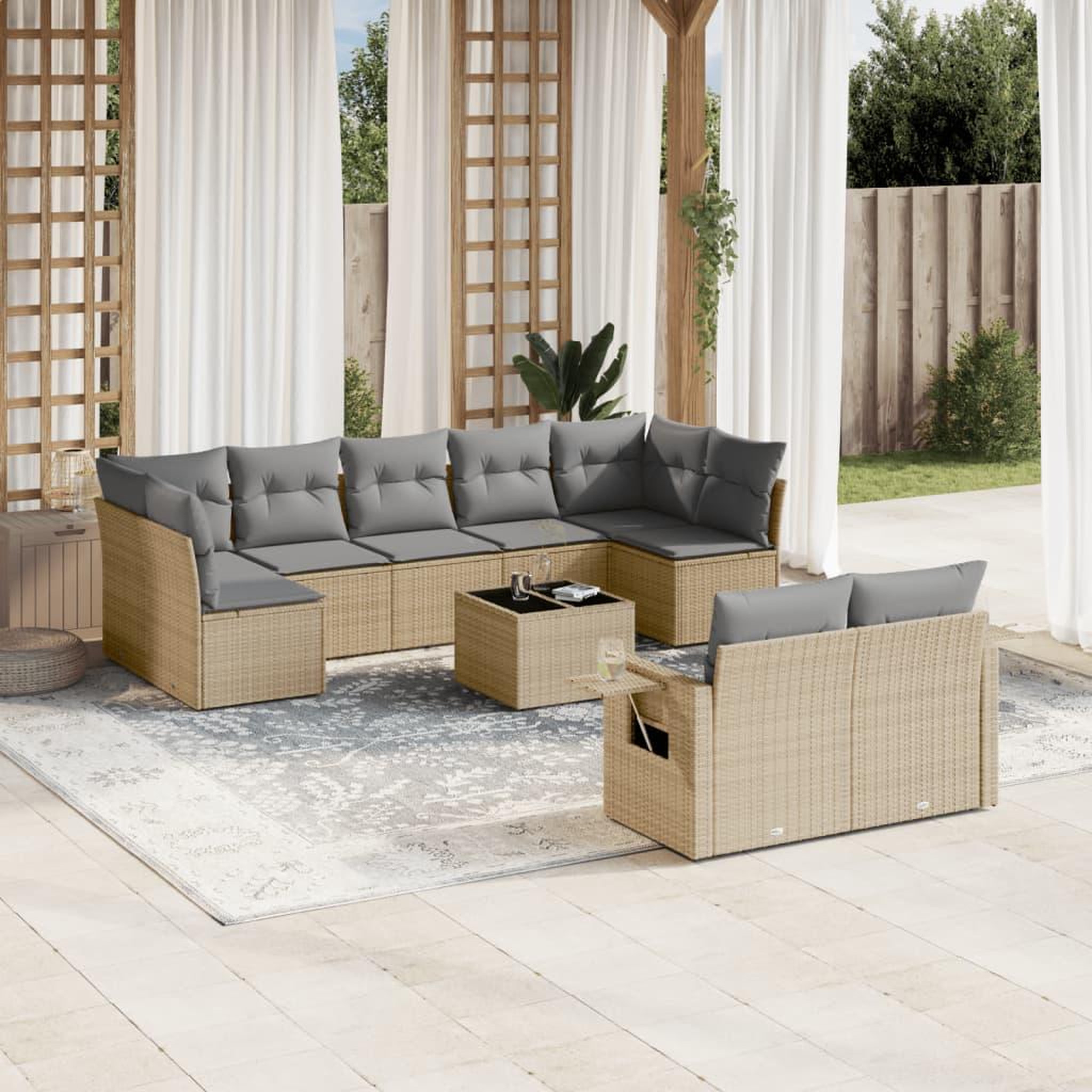 VIDAXL Salon de jardin avec coussins 10 pcs beige resine tressee
