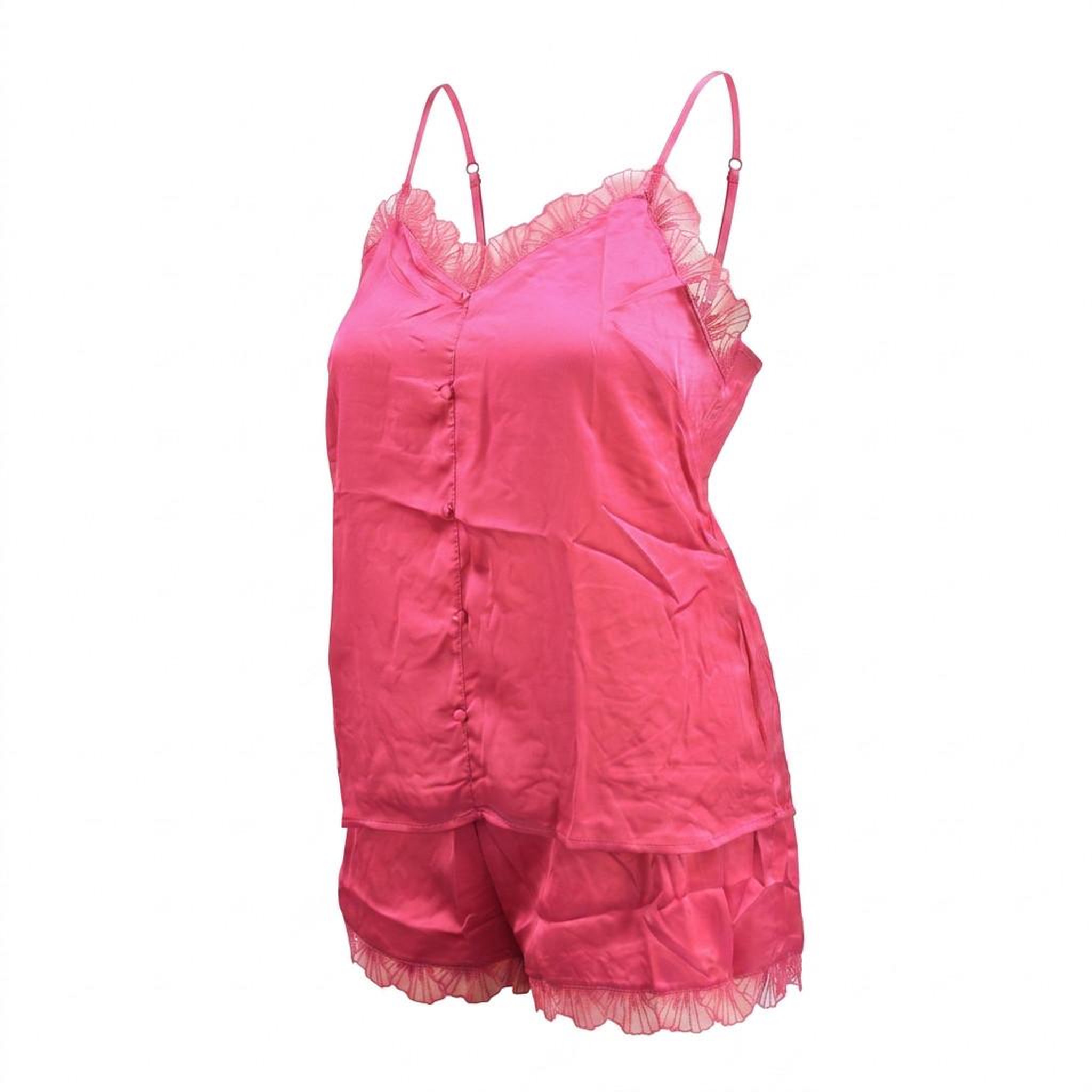 Voir la diapositive 1 : OZABI OZABI Pyjama Femme Satiné Débardeur Col V Dentelle Effet Soie Short