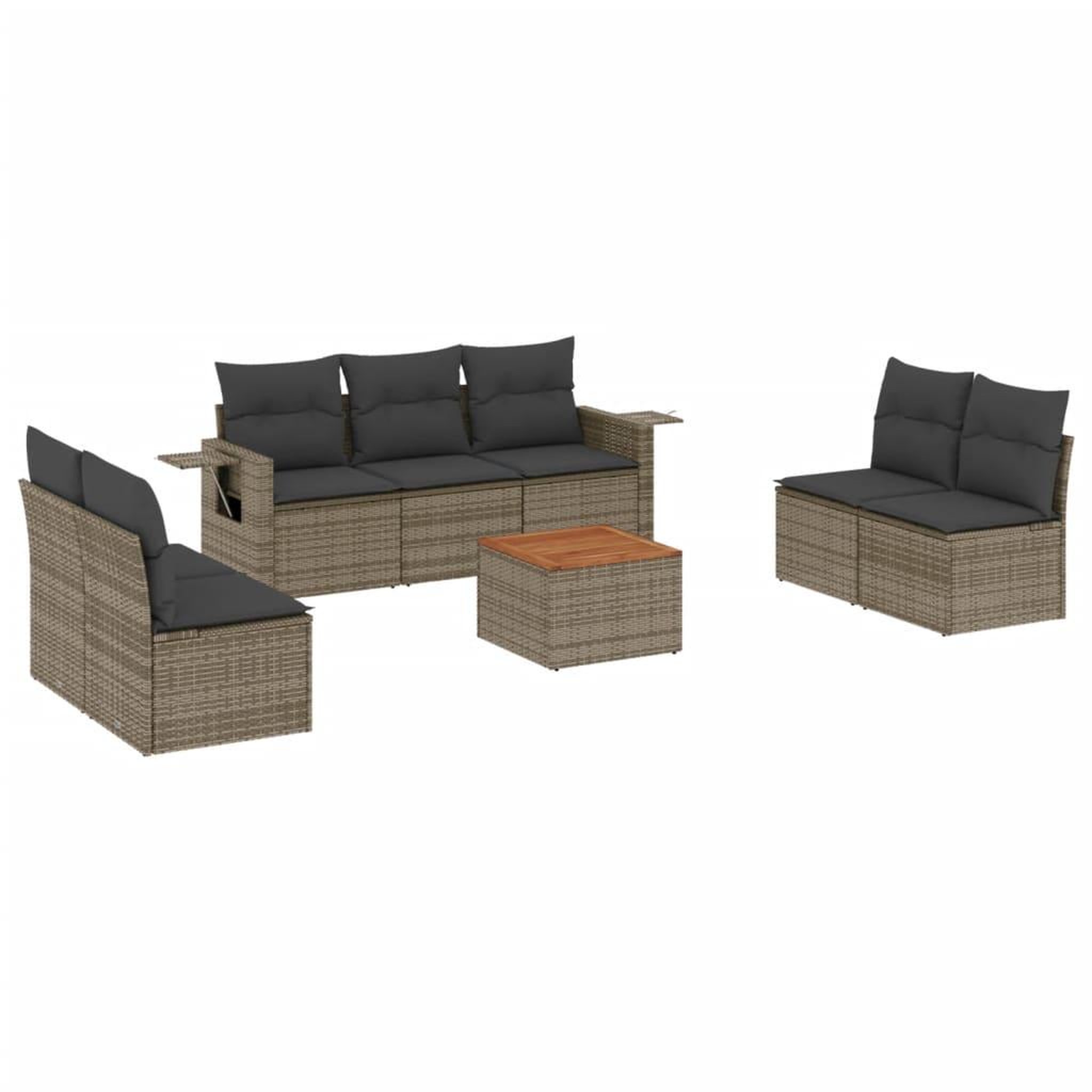 Voir la diapositive 2 : VIDAXL Salon de jardin 8 pcs avec coussins gris resine tressee