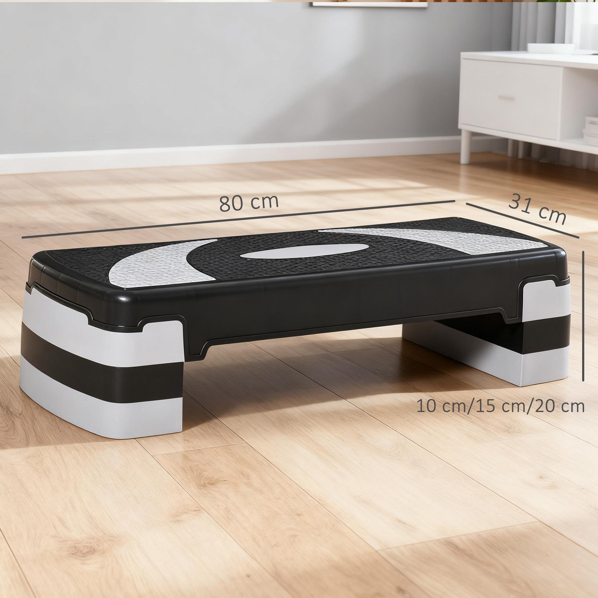 Voir la diapositive 3 : HOMCOM Stepper fitness aerobic hauteur reglable surface antiderapante 80 x 31 x 20 cm noir gris clair