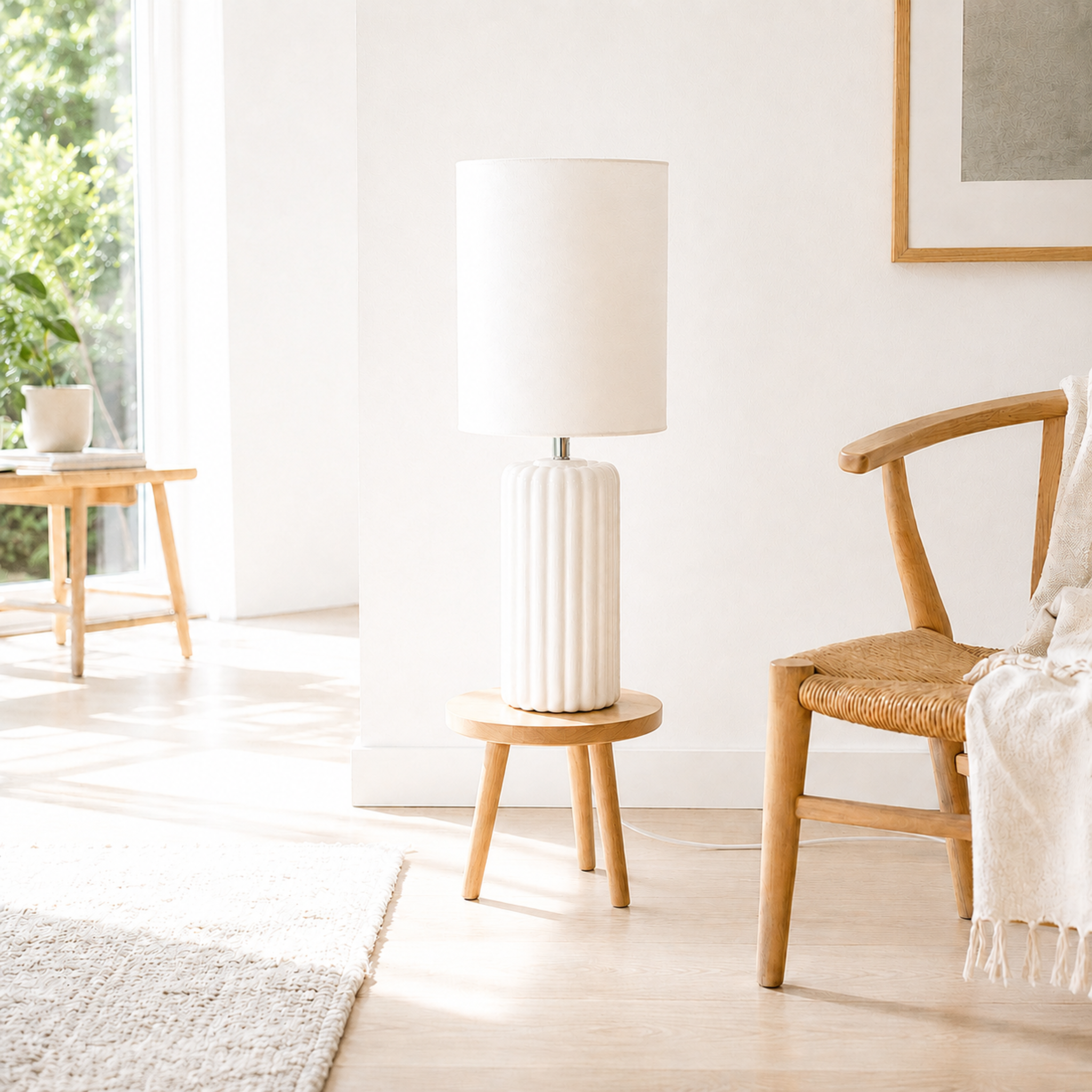 Voir la diapositive 5 : MAISON PAVANE Lampe à poser en céramique blanche-Palladio
