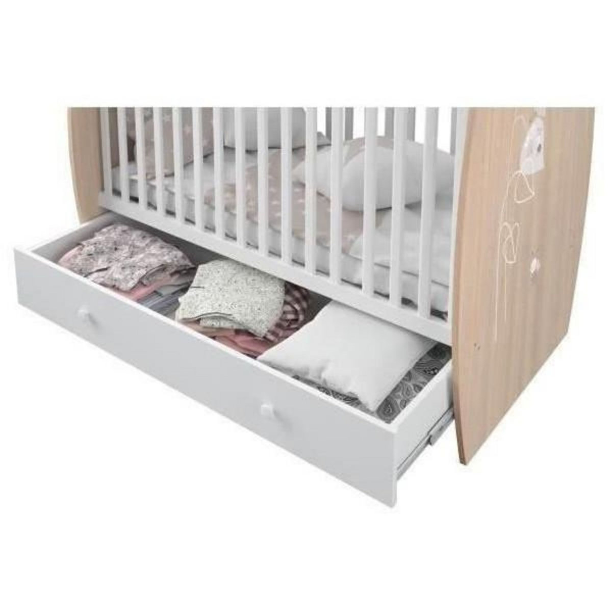POLINI KIDS POLINI KIDS AMIS ZEN Lit NEVA 120*60 avec tiroir blanc/naturel