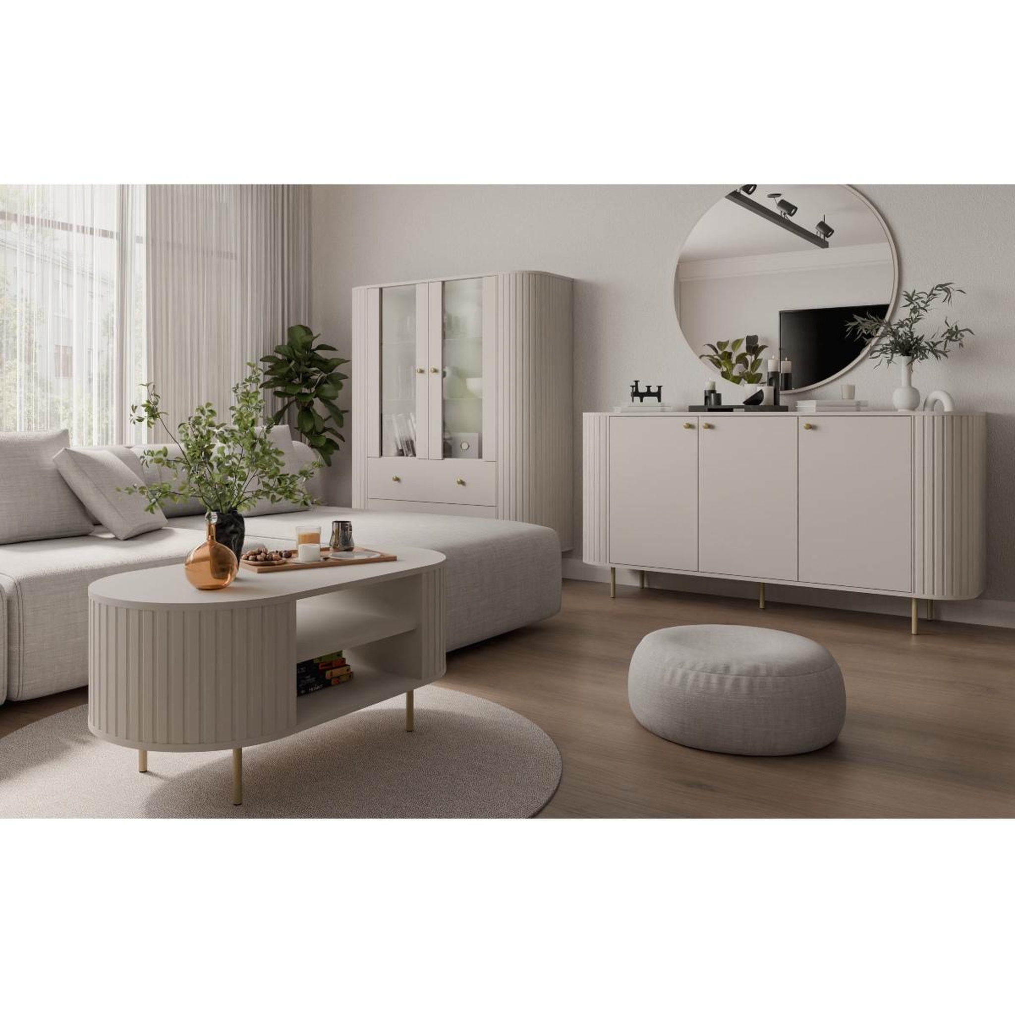 Voir la diapositive 5 : JLC KREATION Table basse moderne ovale beige cachemire lilio