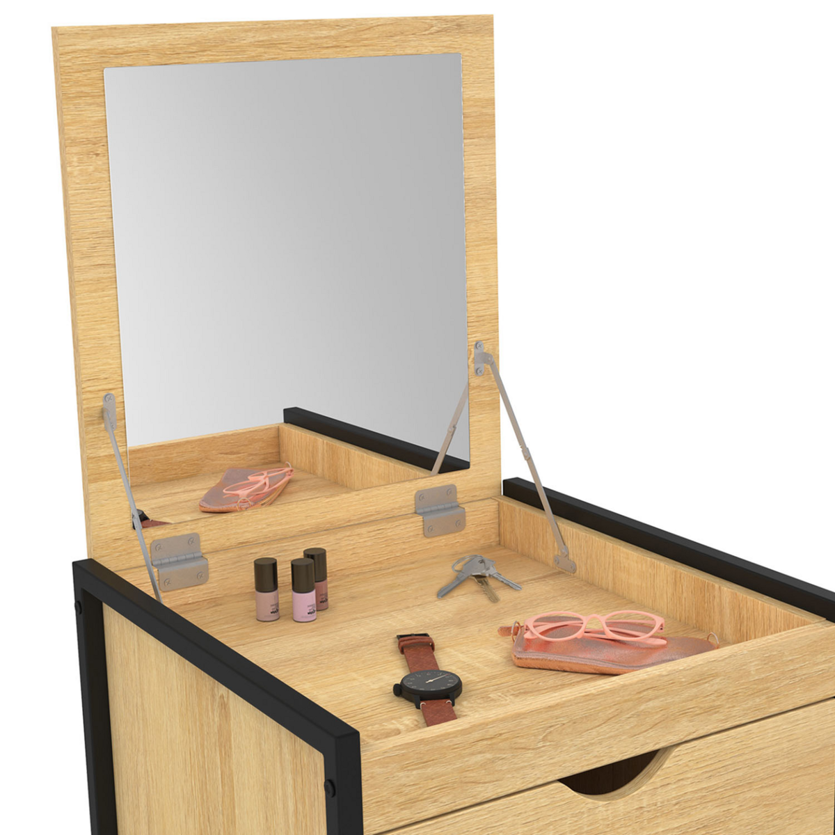 ID MARKET Chiffonnier 5 tiroirs DETROIT 40 cm avec miroir meuble d'entrée design industriel