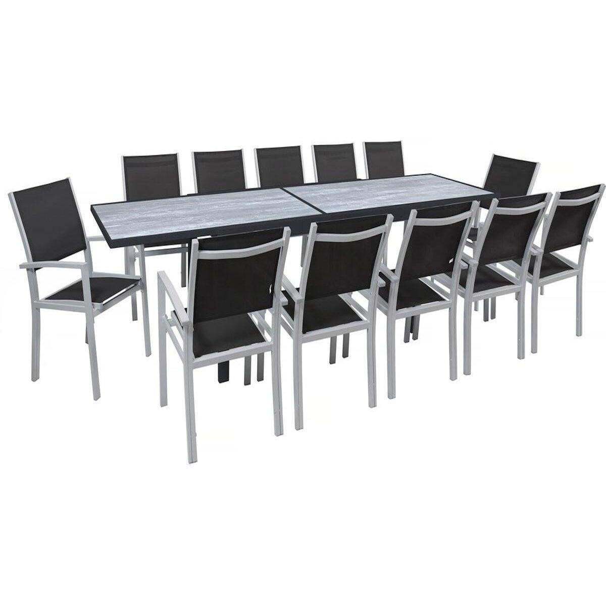 Habitat et Jardin Salon de jardin repas extensible  Lagos  - Table extensible 200/320 x 105 x 76 cm - 12 chaises - Noir