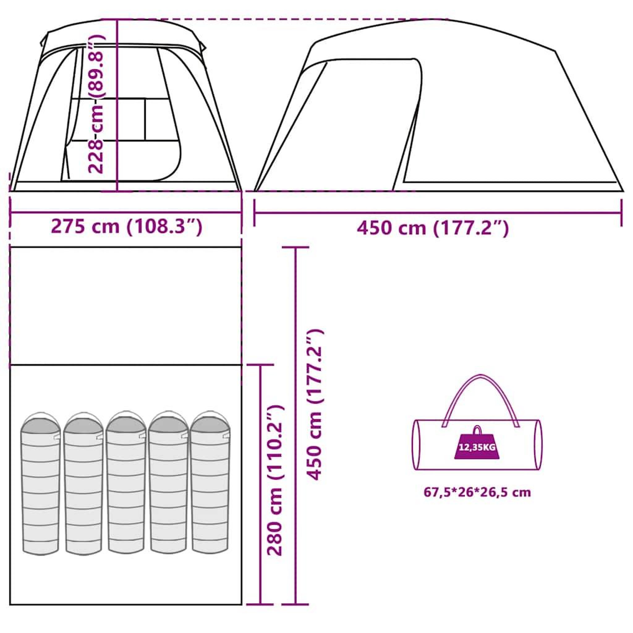 Voir la diapositive 6 : VIDAXL Tente de camping avec dome porche 5 personnes bleu impermeable