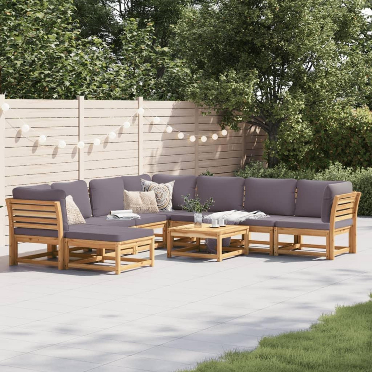 VIDAXL Salon de jardin avec coussins 9 pcs bois massif d'acacia