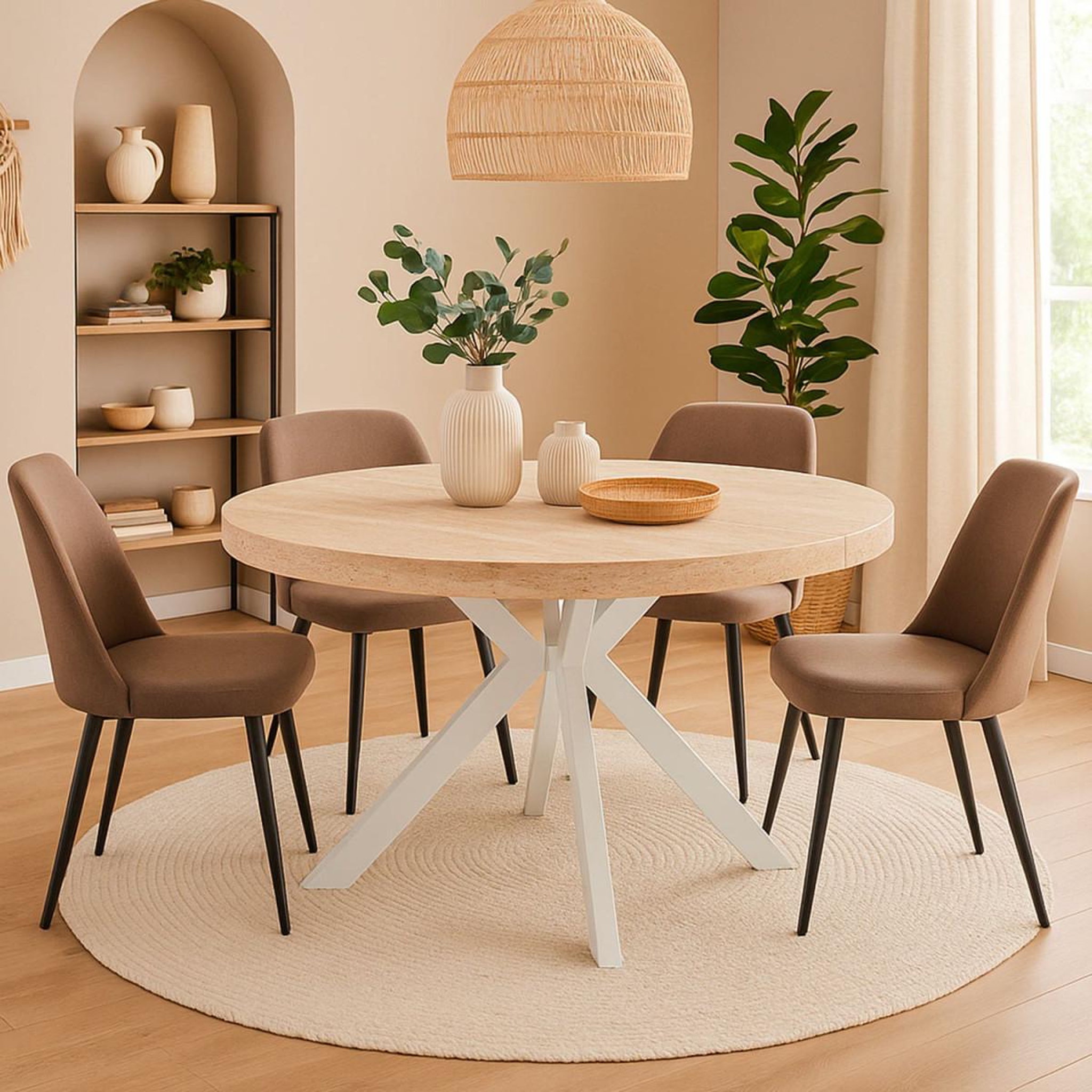 Voir la diapositive 6 : Paris Prix Table à manger extensible  zefane  110-260cm beige & blanc