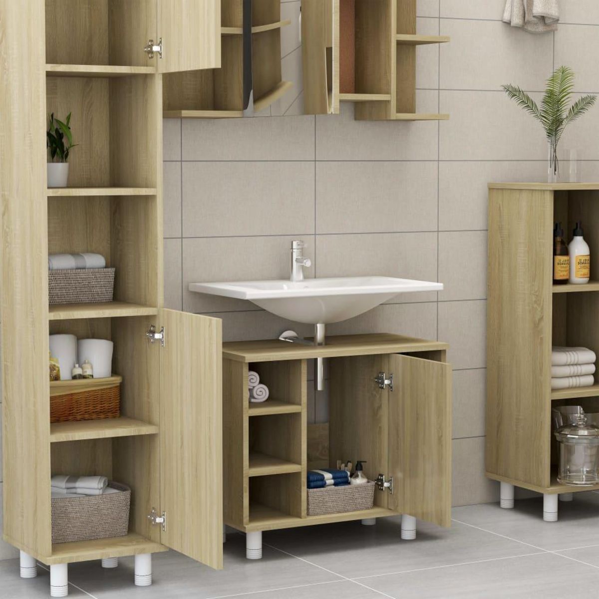 VIDAXL Armoire de salle de bain Chene sonoma Bois d'ingenierie