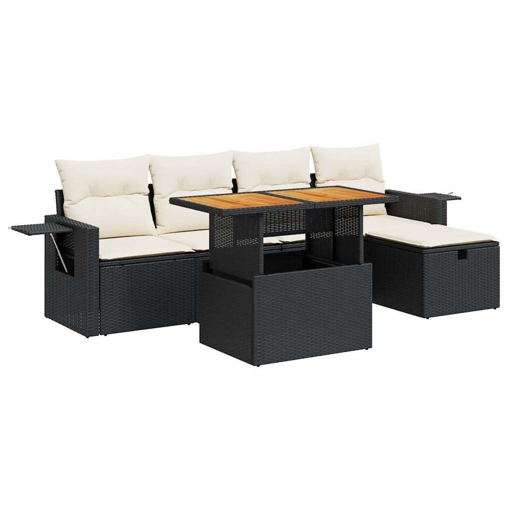 Voir la diapositive 2 : VIDAXL Salon de jardin 6 pcs avec coussins noir resine tressee acacia
