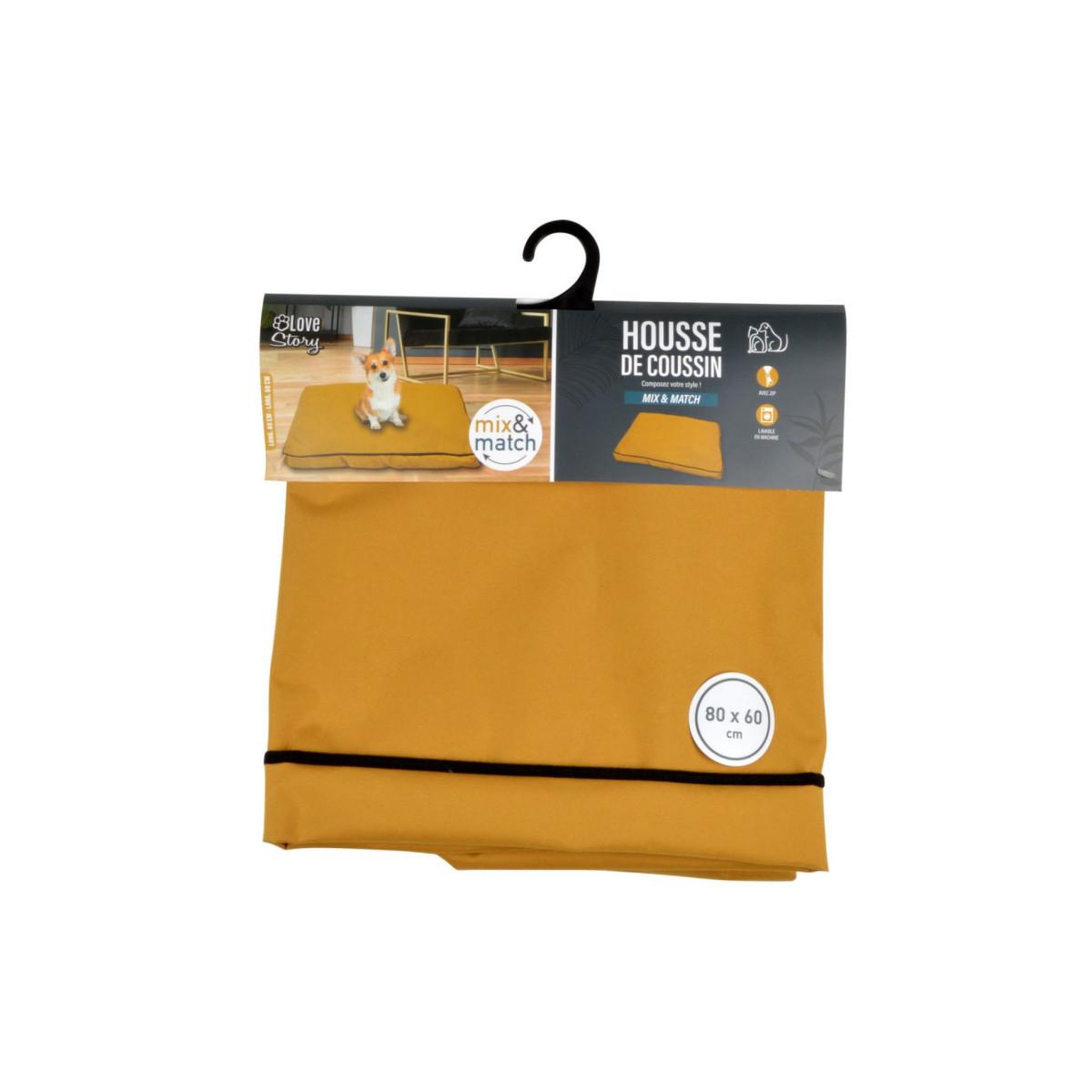 Voir la diapositive 5 : LOVE STORY Housse de coussin pour chien & chat  oxford  80cm moutarde