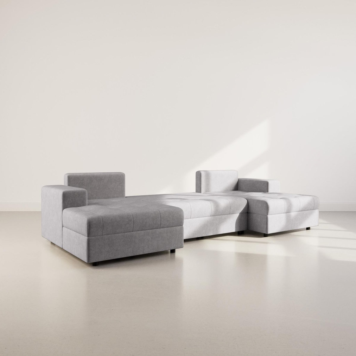 BEST MOBILIER Bastian - canapé panoramique en u 7 places convertible avec coffre en velours texturé