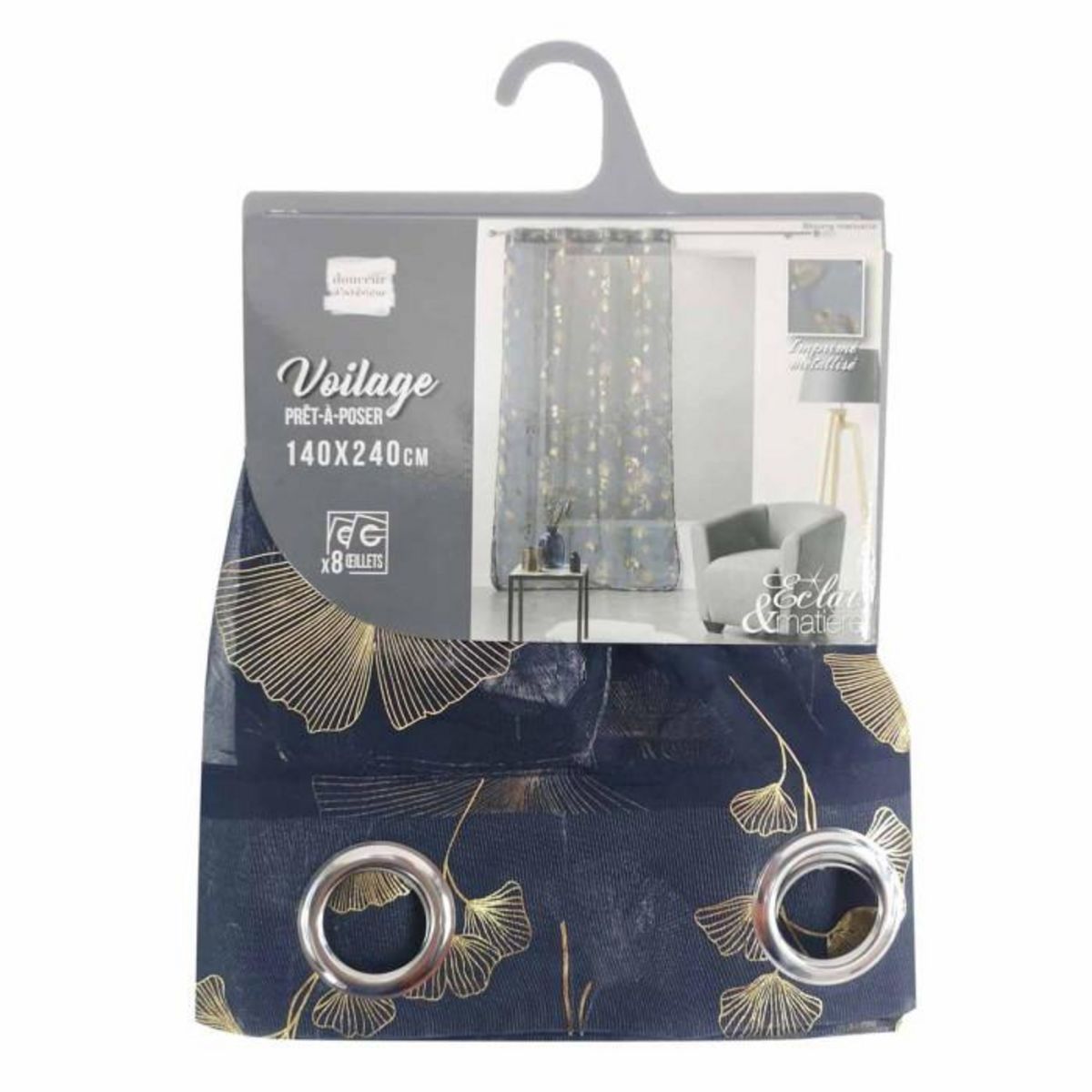 Paris Prix Rideau Voilage à Œillets  Bloomy  140x240cm Bleu